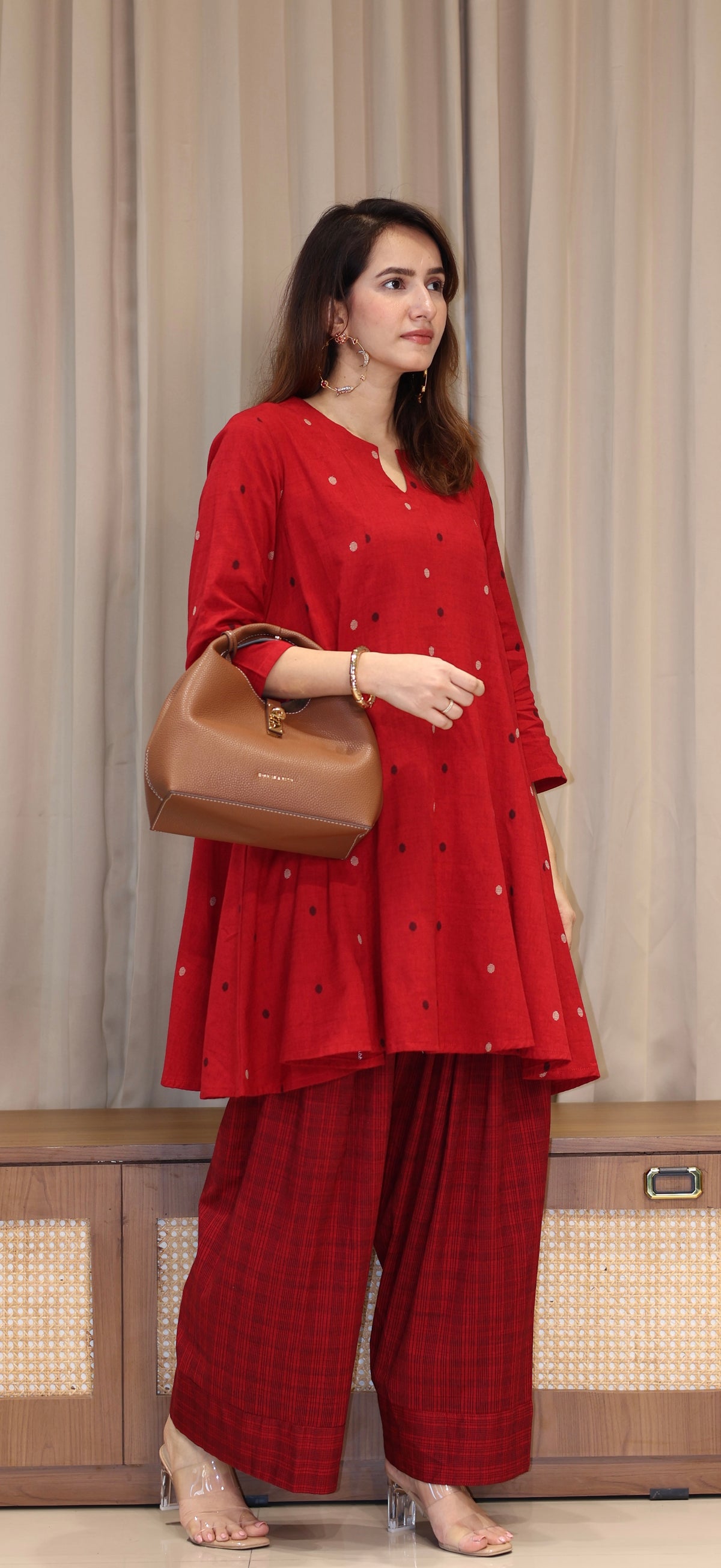 Tanvi Mercerised Cotton Handwoven Kurta Set - Red