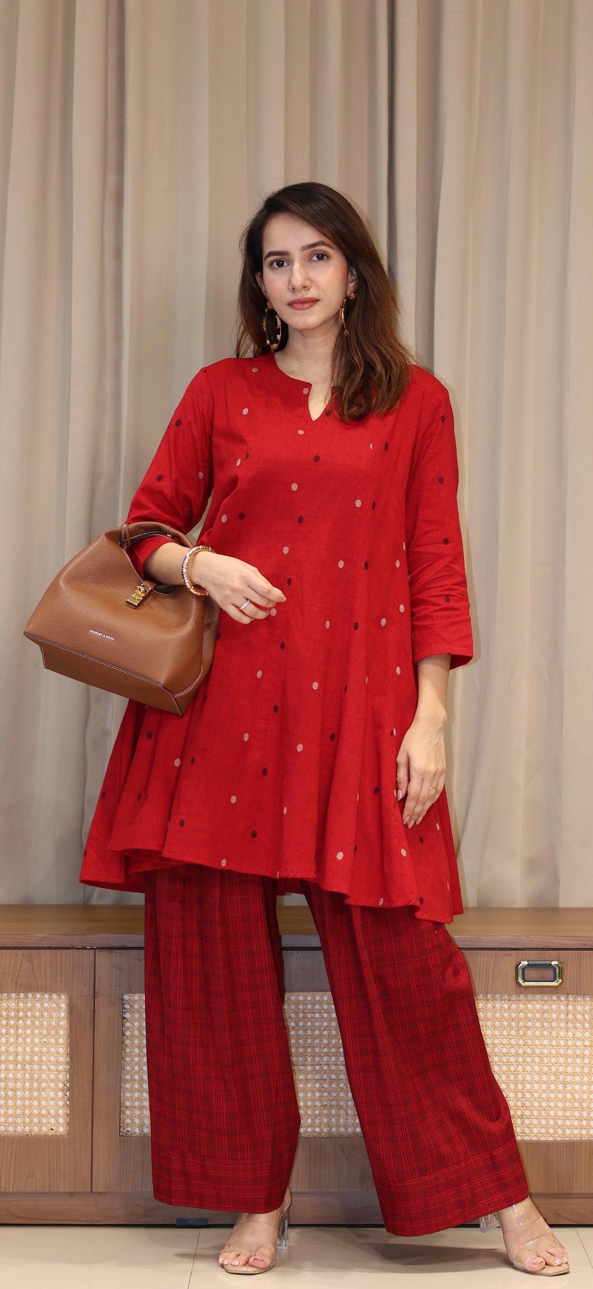 Tanvi Mercerised Cotton Handwoven Kurta Set - Red