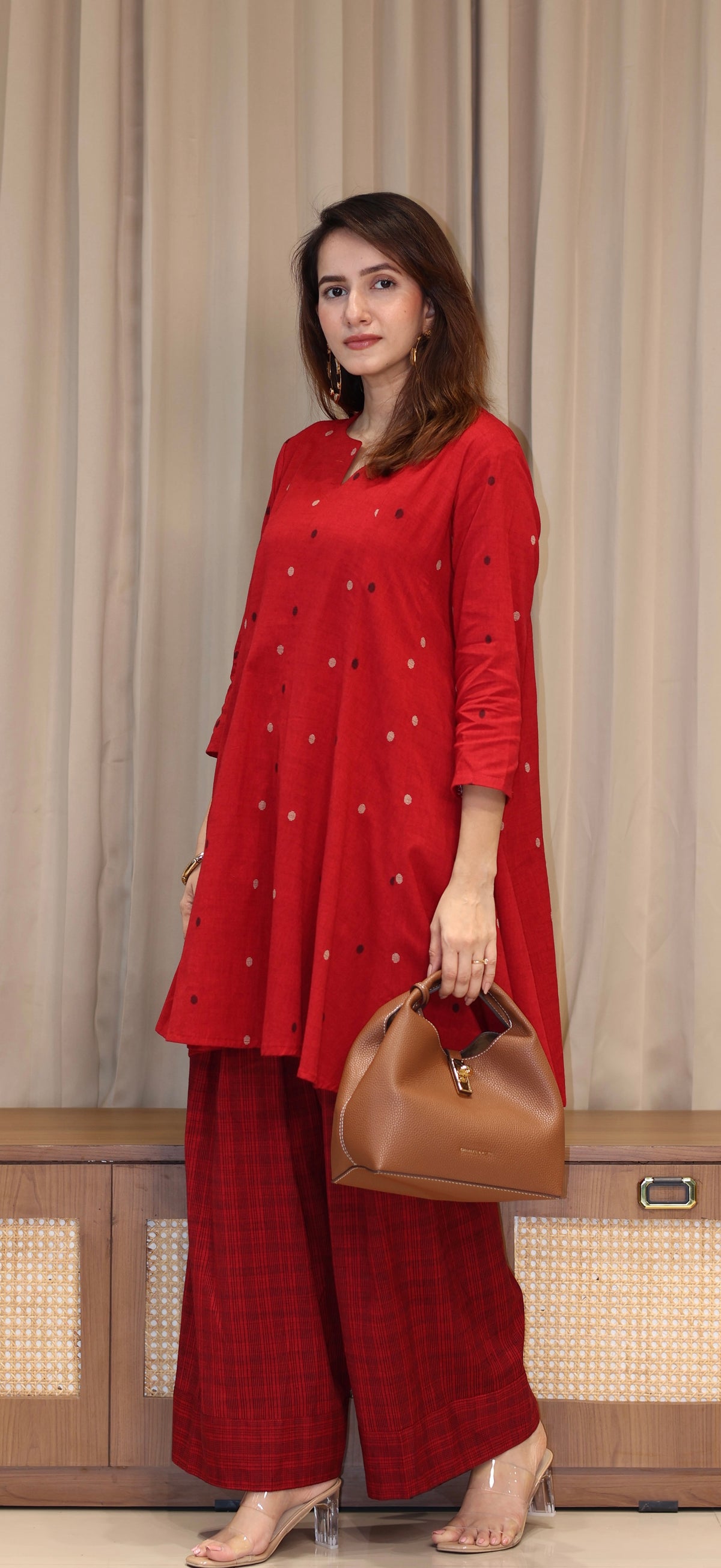 Tanvi Mercerised Cotton Handwoven Kurta Set - Red