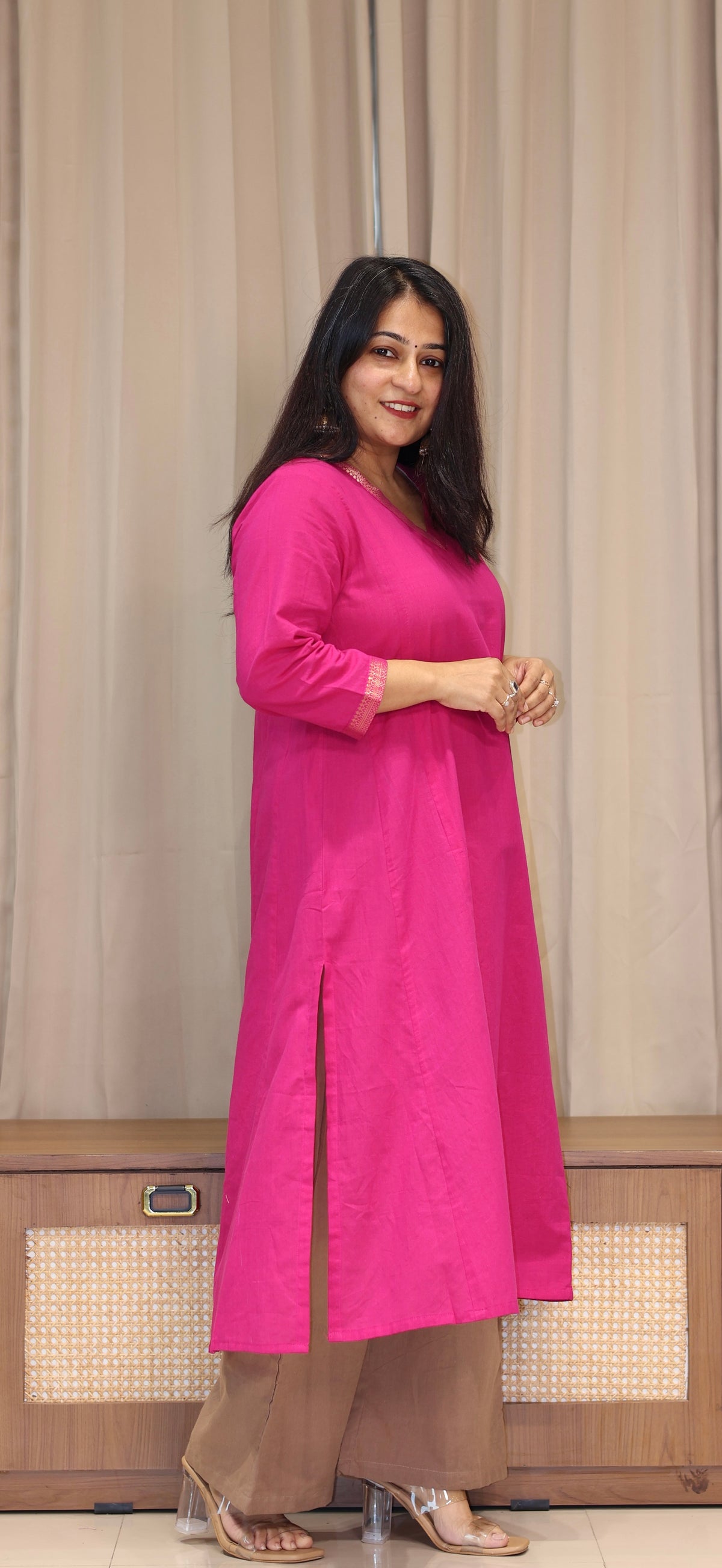 Aarisha Mangalgiri Cotton Kali Kurta With Nizam Border - Rani Pink
