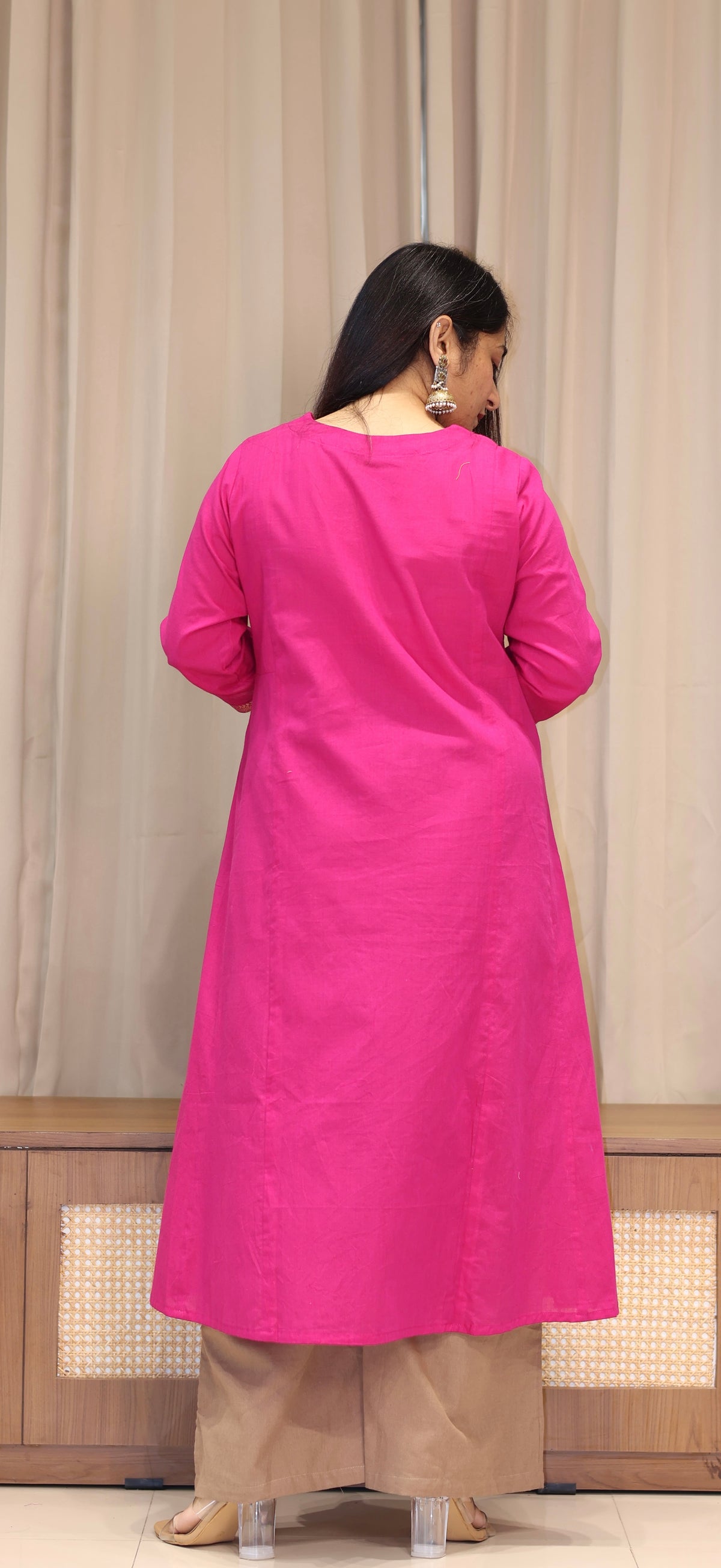 Aarisha Mangalgiri Cotton Kali Kurta With Nizam Border - Rani Pink