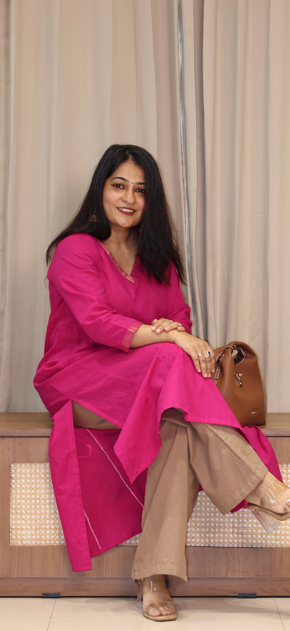 Aarisha Mangalgiri Cotton Kali Kurta With Nizam Border - Rani Pink