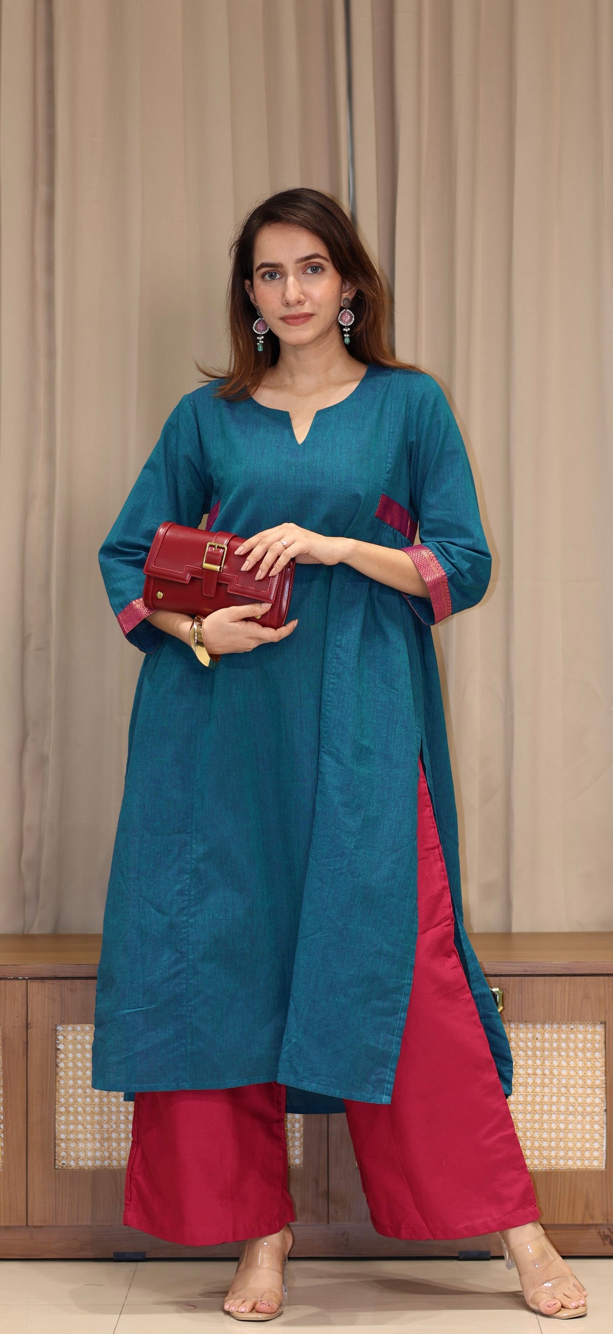 Sargun Mangalgiri Cotton Kali Kurta With Nizam Border - Blue