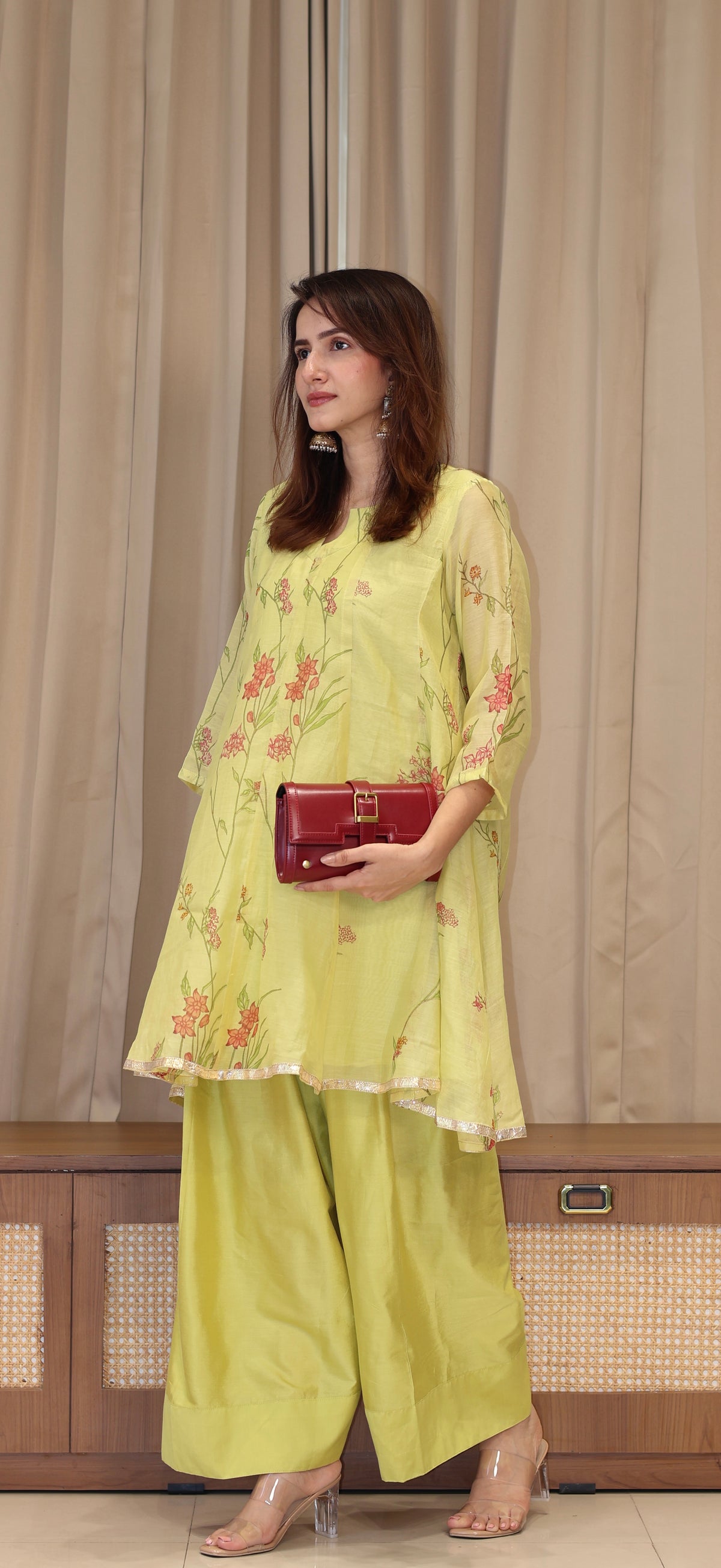 Amvi Mul Chanderi Kurta Set - Green Floral