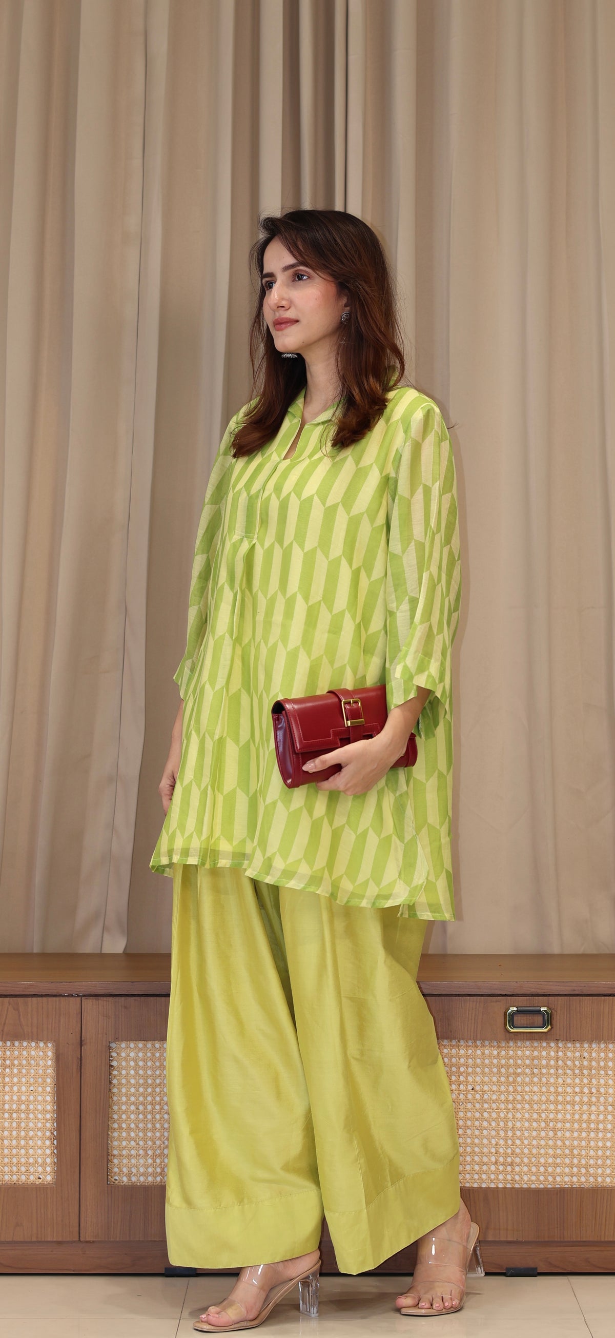 Pernia Mul Chanderi Kurta Set  - Green