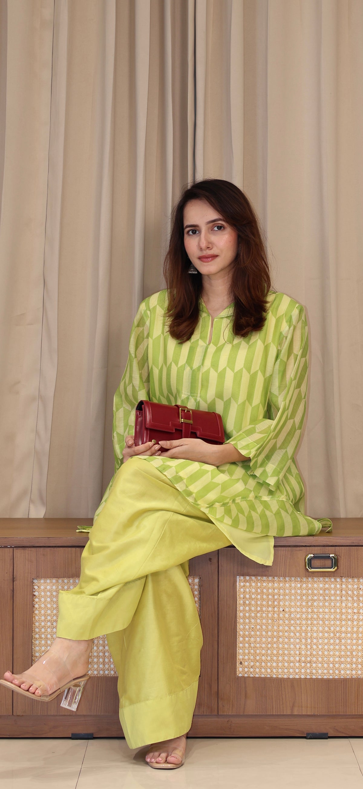 Pernia Mul Chanderi Kurta Set  - Green