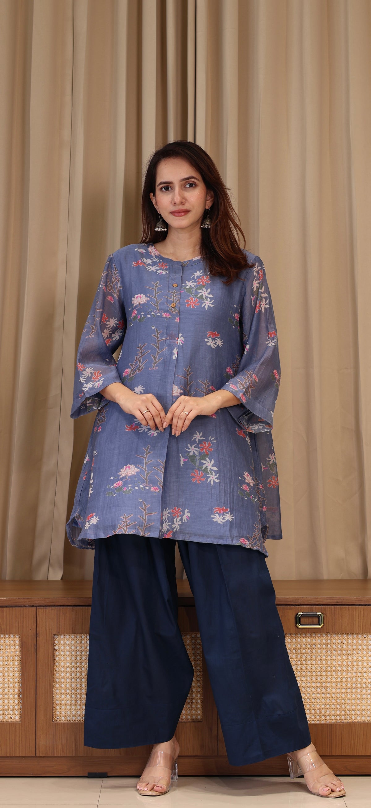 Sarah Mul Chanderi Kurta Set  - Blue