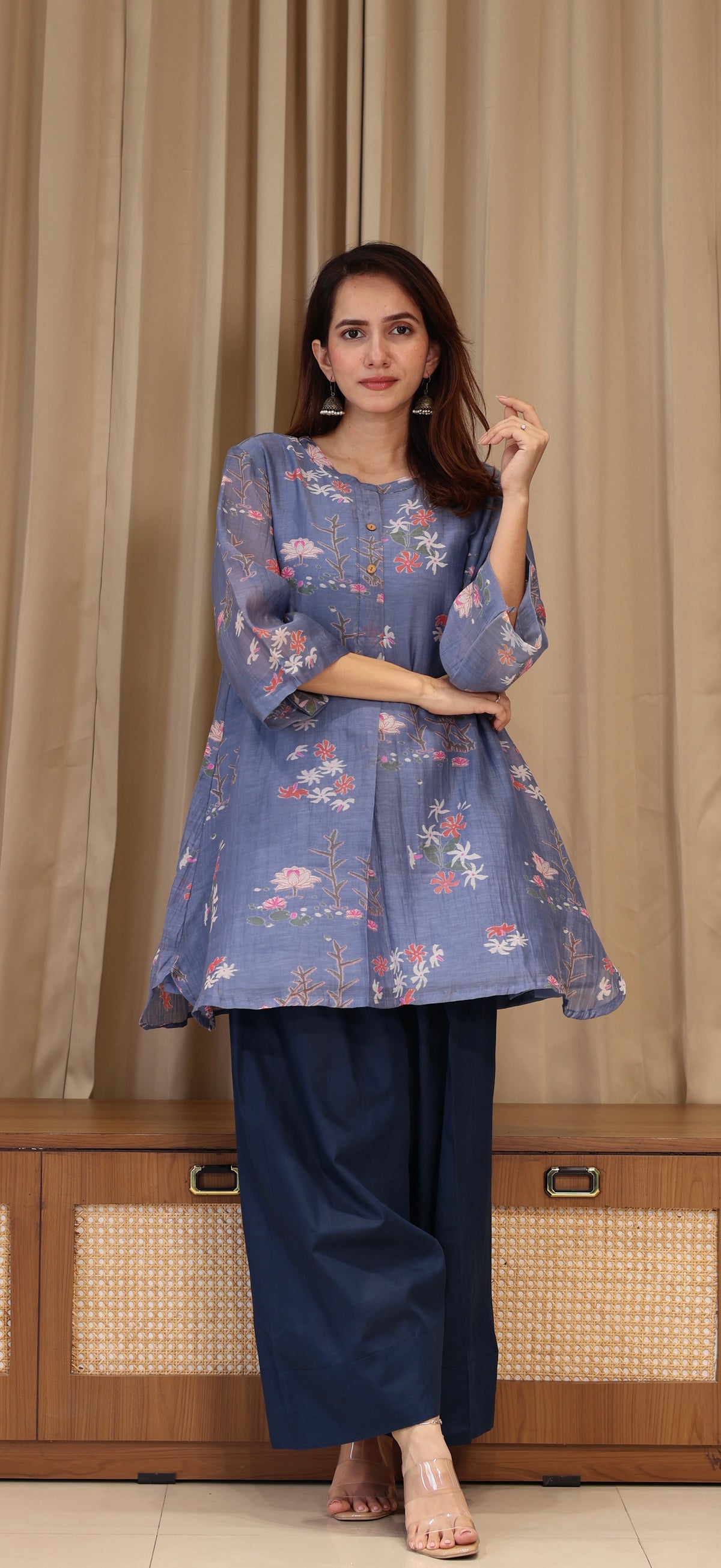 Sarah Mul Chanderi Kurta Set  - Blue