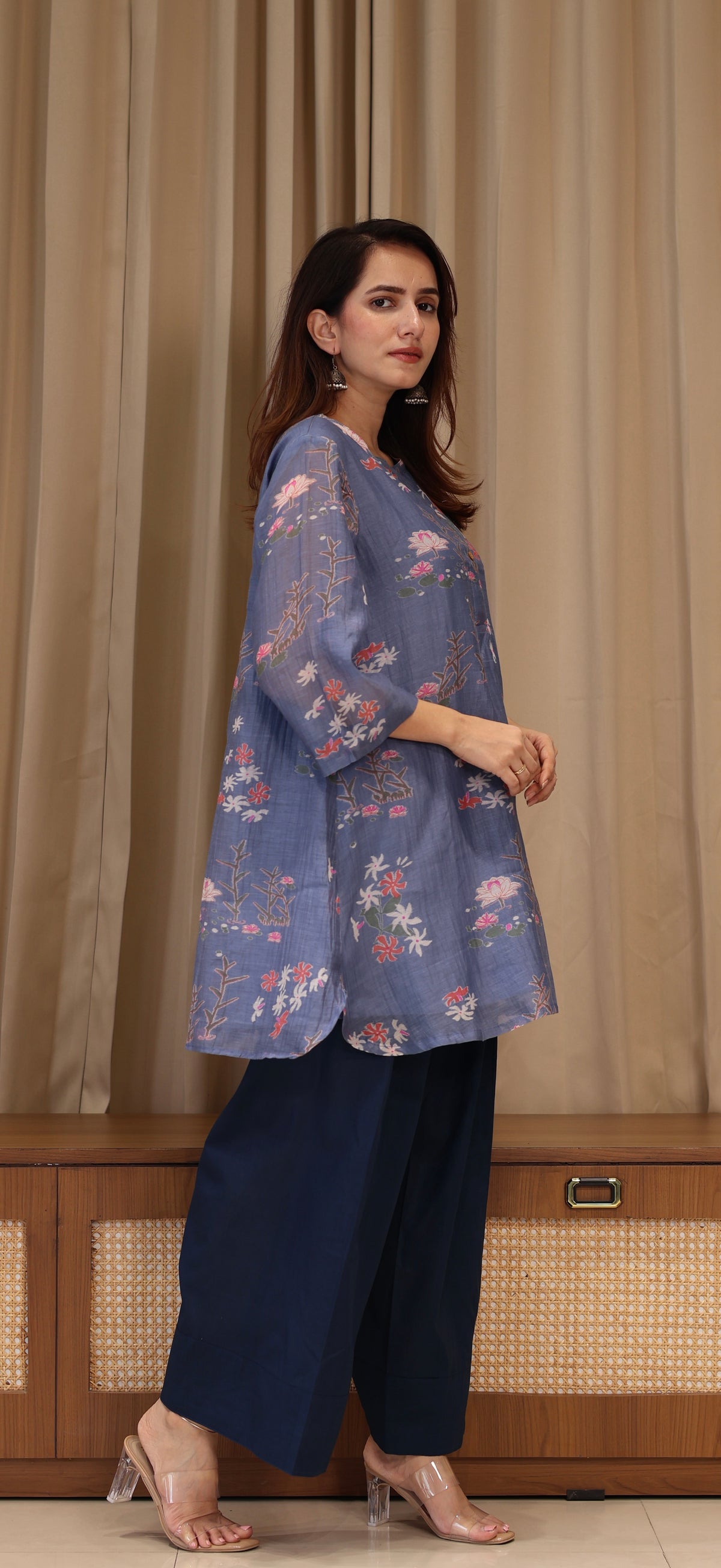 Sarah Mul Chanderi Kurta Set  - Blue