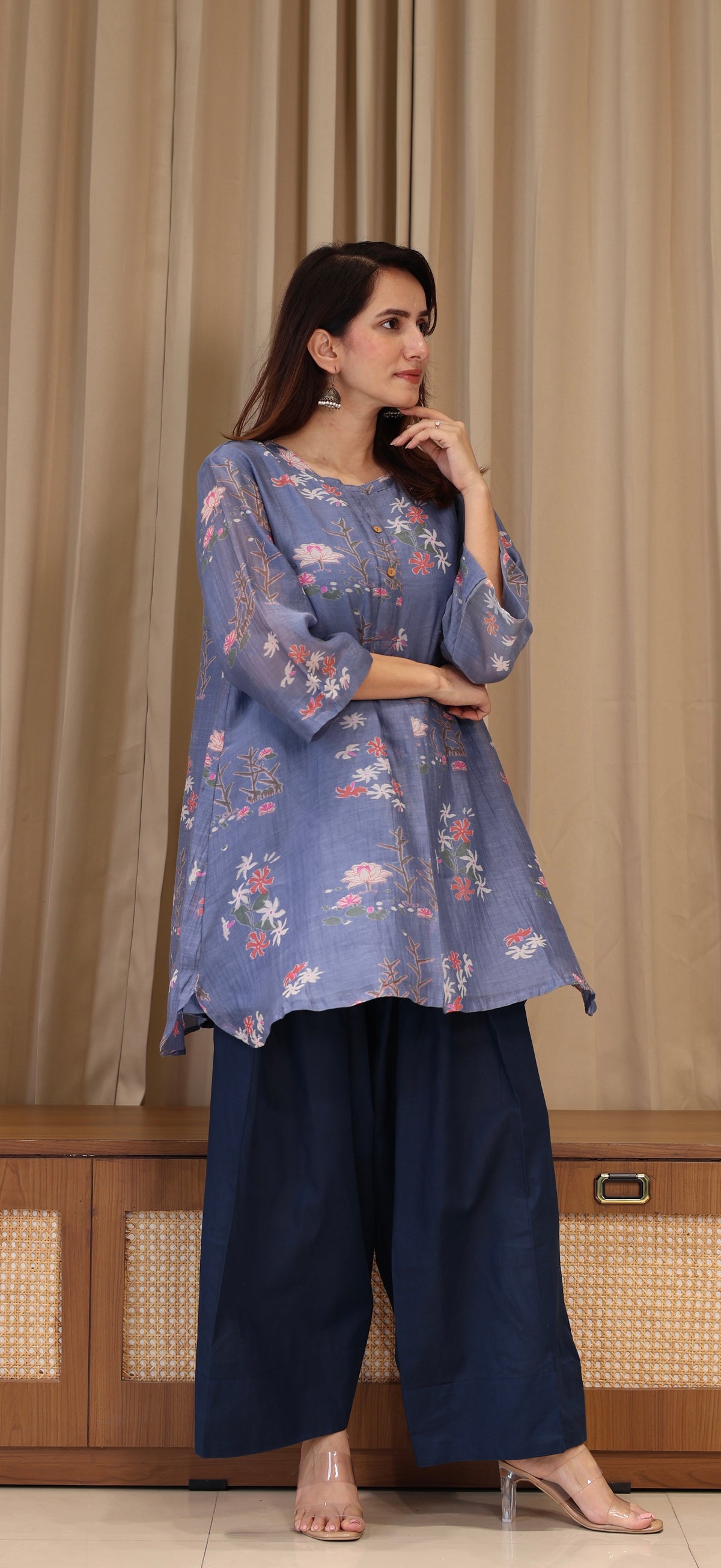 Sarah Mul Chanderi Kurta Set  - Blue