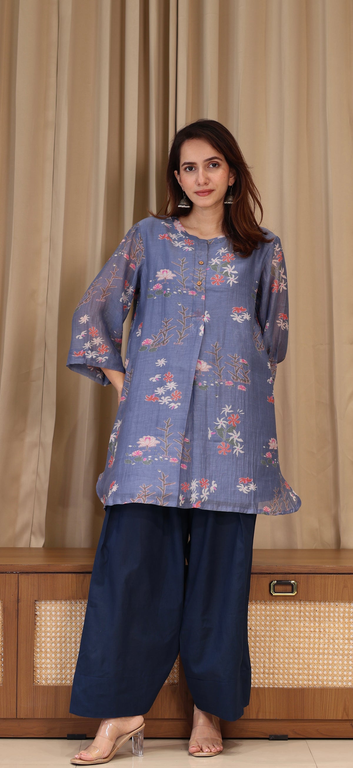 Sarah Mul Chanderi Kurta Set  - Blue