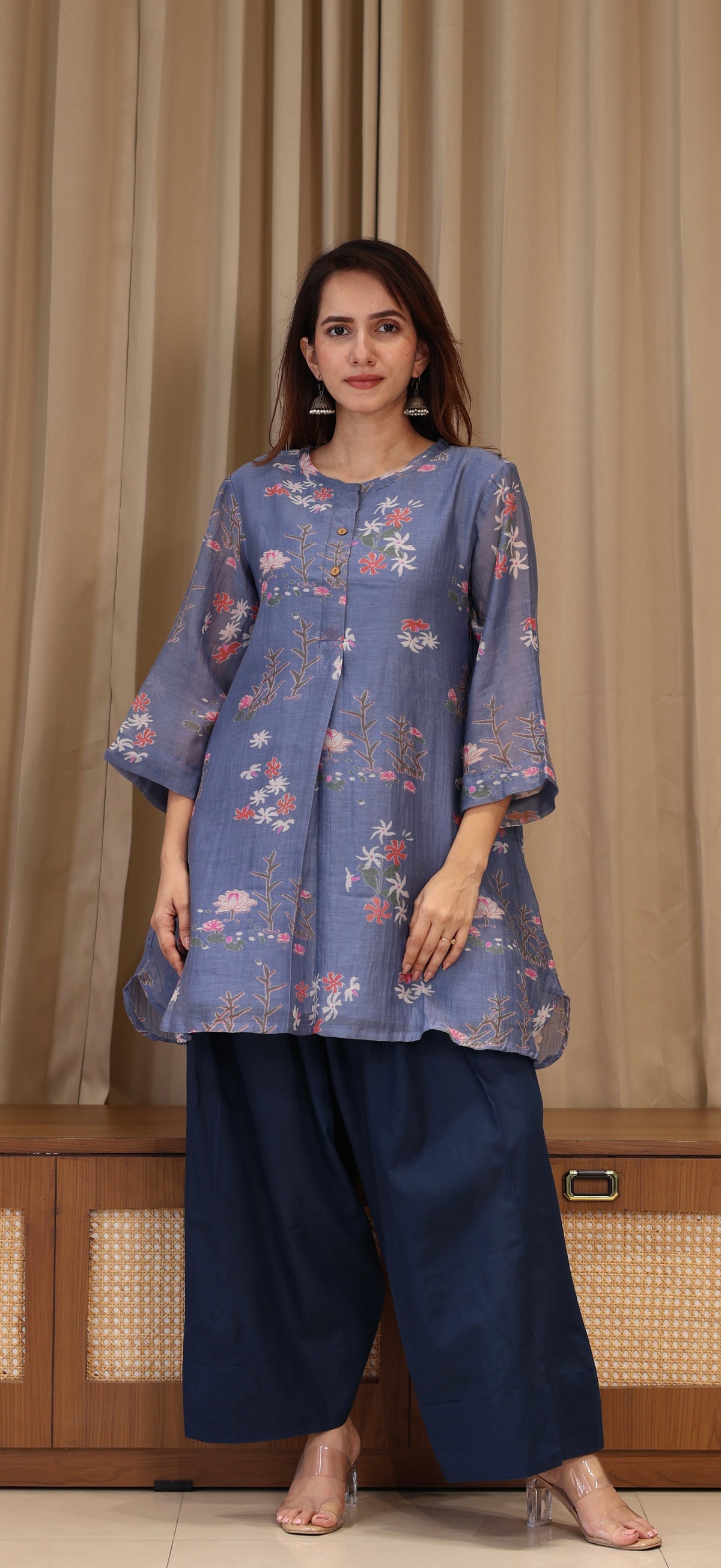 Sarah Mul Chanderi Kurta Set  - Blue