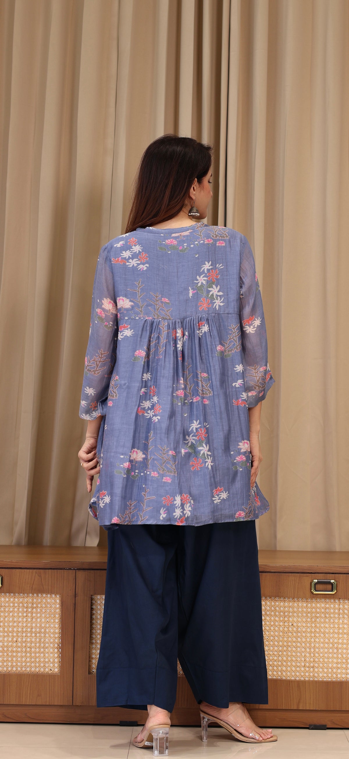 Sarah Mul Chanderi Kurta Set  - Blue