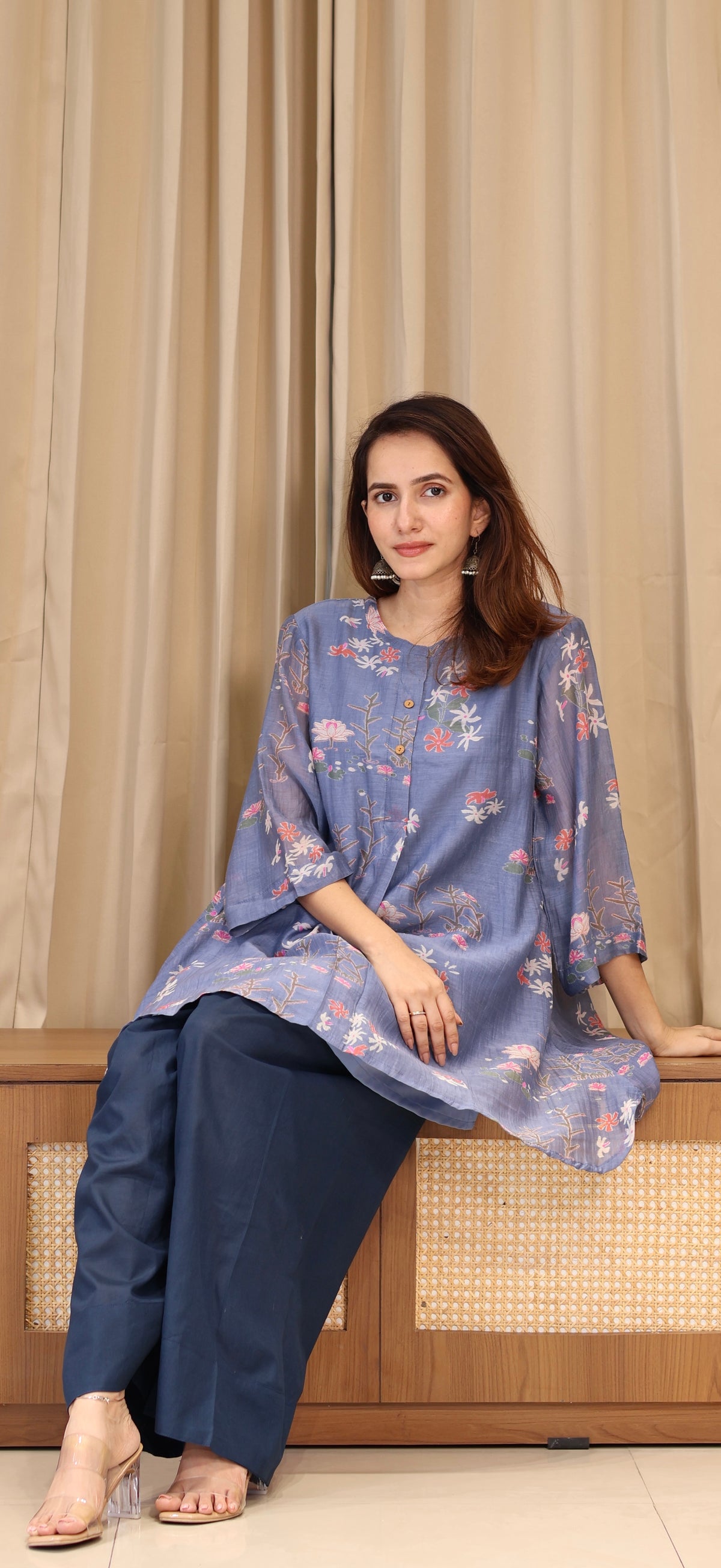 Sarah Mul Chanderi Kurta Set  - Blue