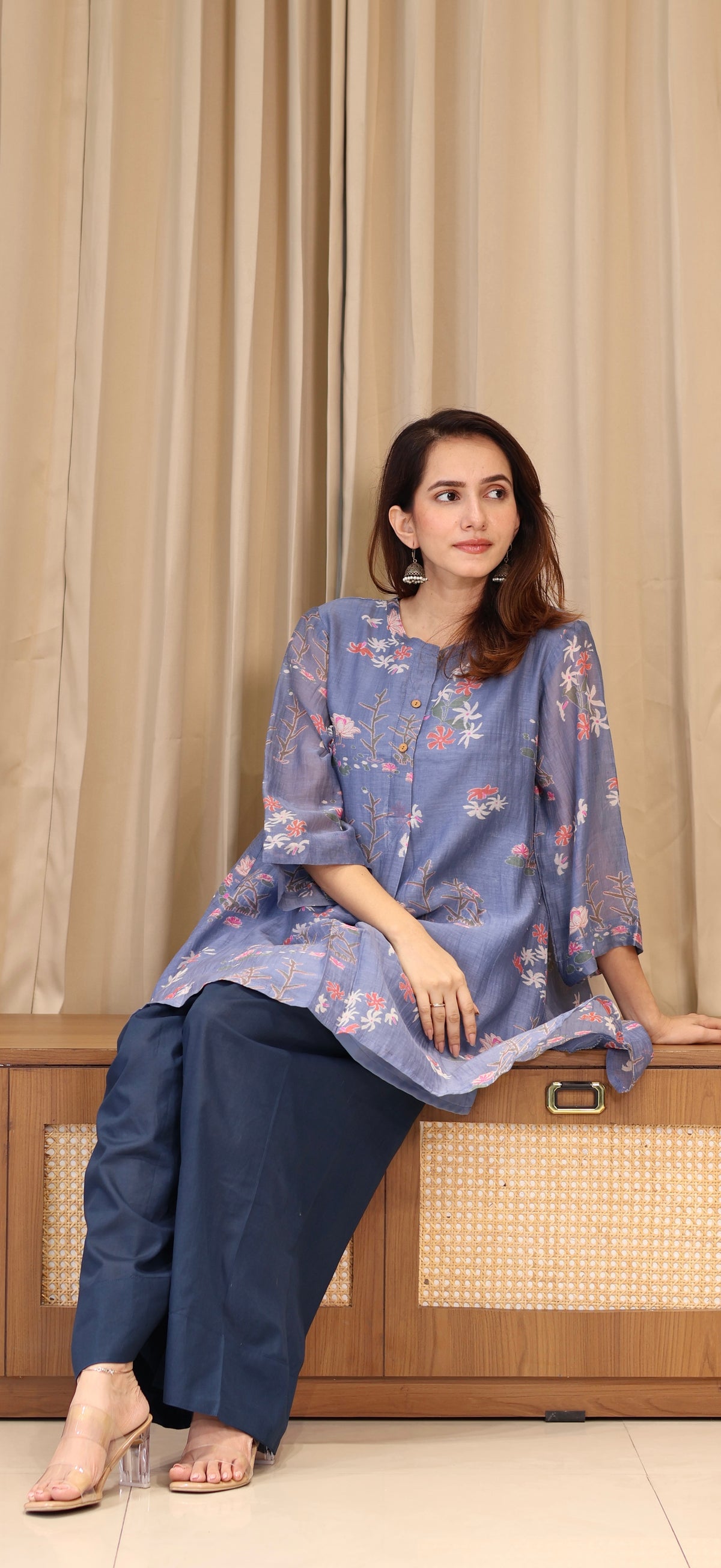 Sarah Mul Chanderi Kurta Set  - Blue