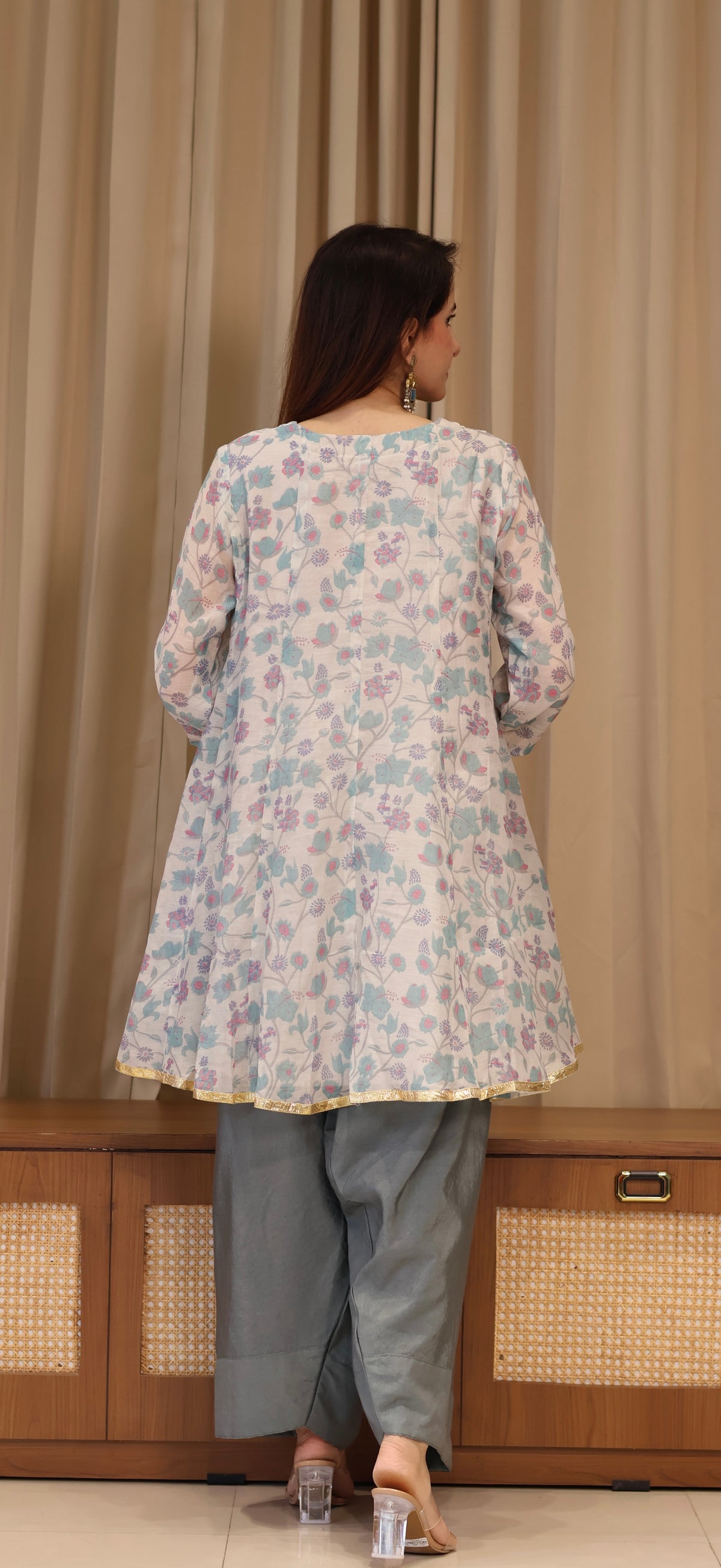 Aarya Mul Chanderi Kurta Set - Blue Floral