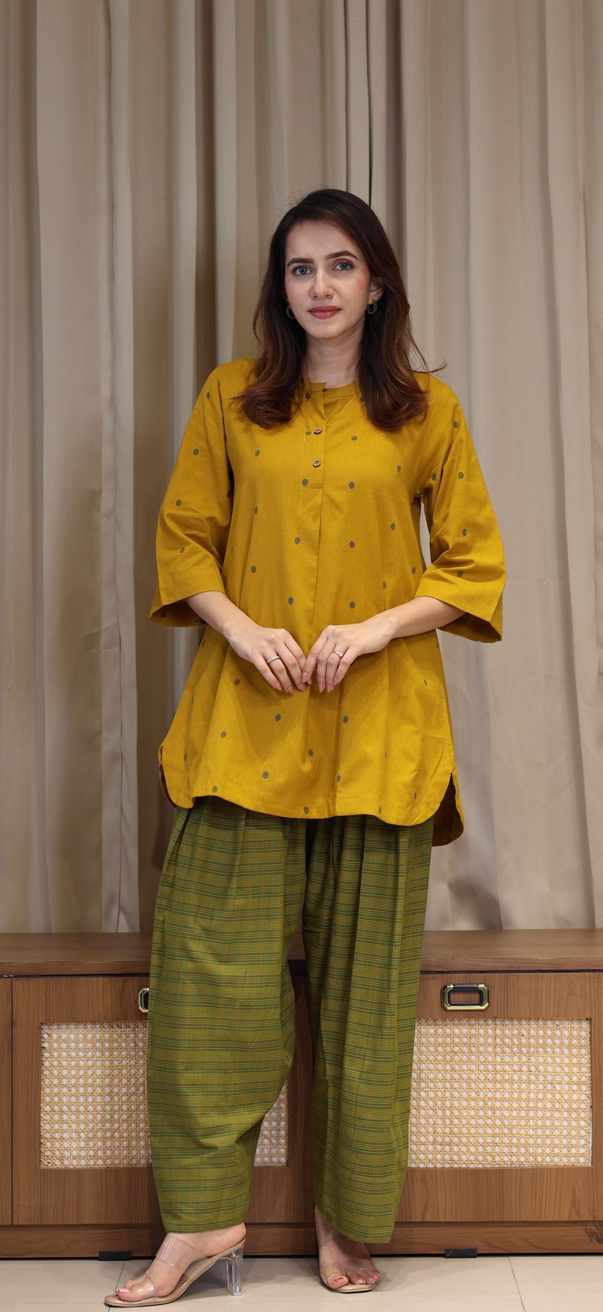 Akshara Mercerised Cotton Handwoven Kurta Set - Yellow