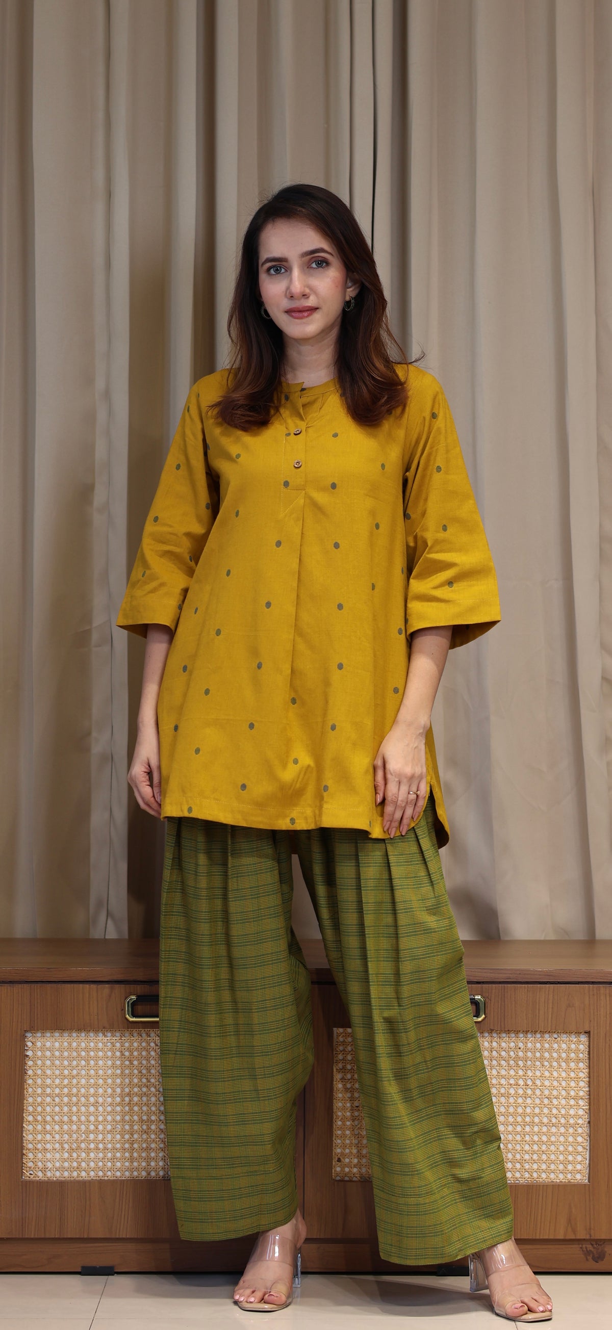 Akshara Mercerised Cotton Handwoven Kurta Set - Yellow