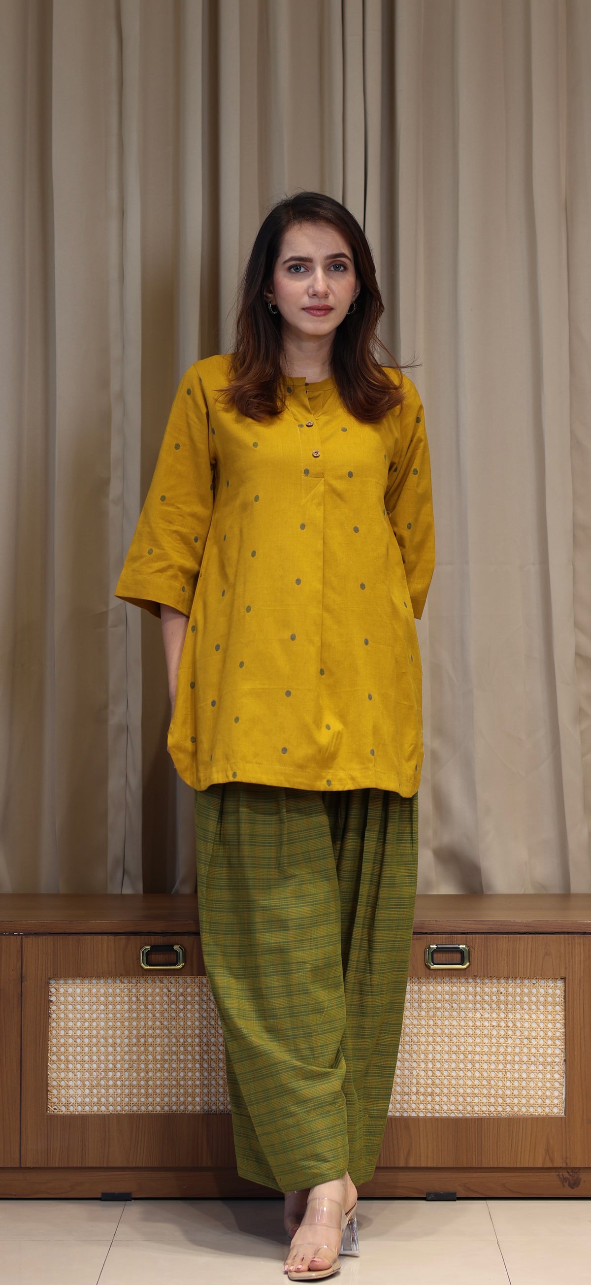 Akshara Mercerised Cotton Handwoven Kurta Set - Yellow