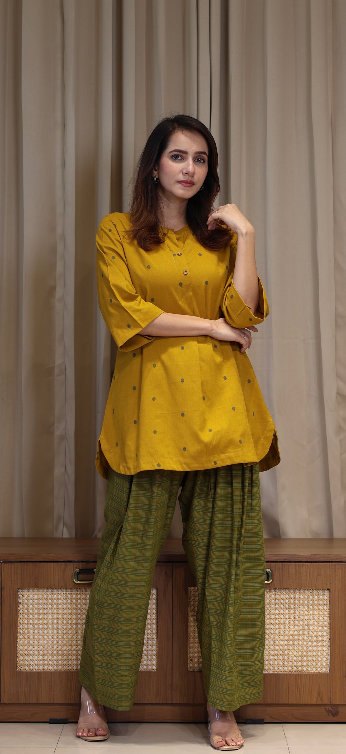 Akshara Mercerised Cotton Handwoven Kurta Set - Yellow