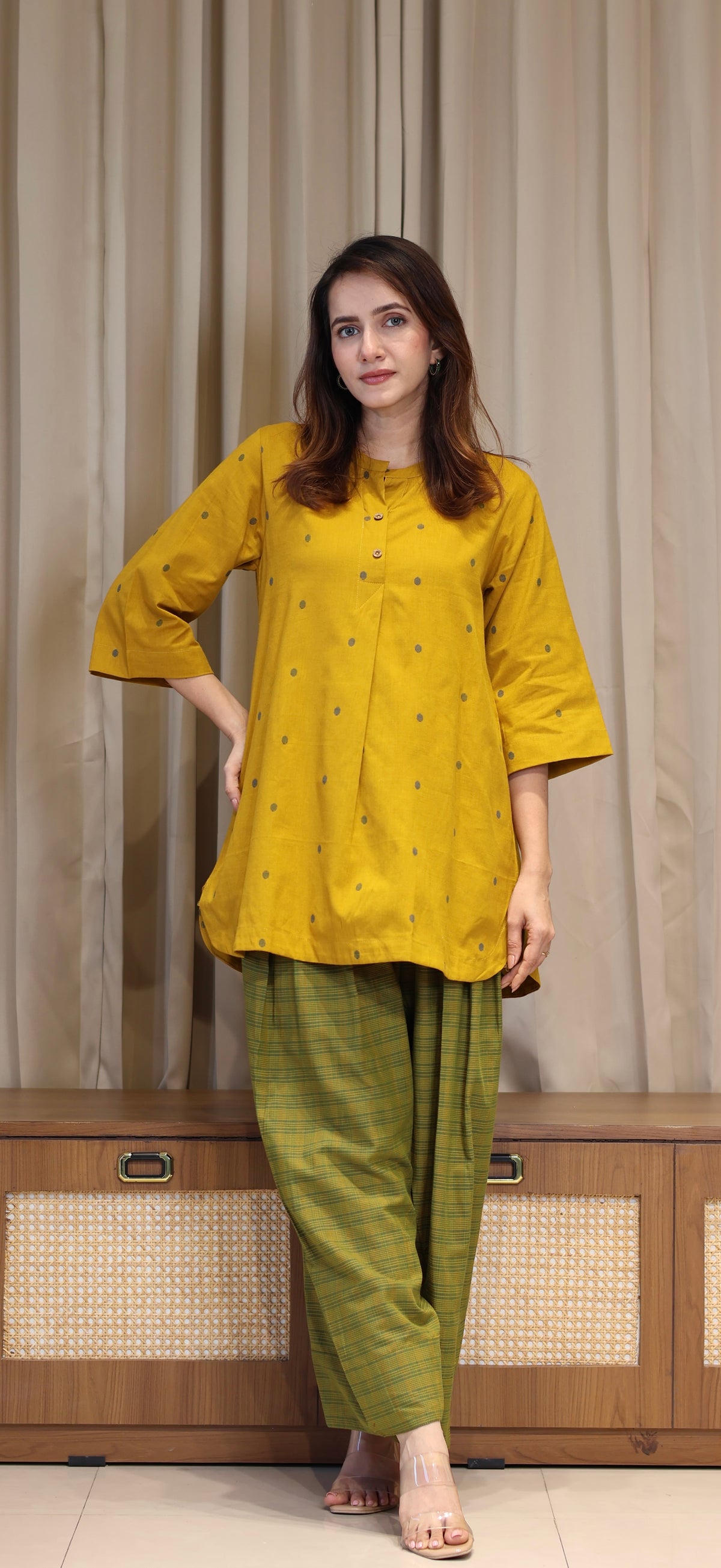 Akshara Mercerised Cotton Handwoven Kurta Set - Yellow