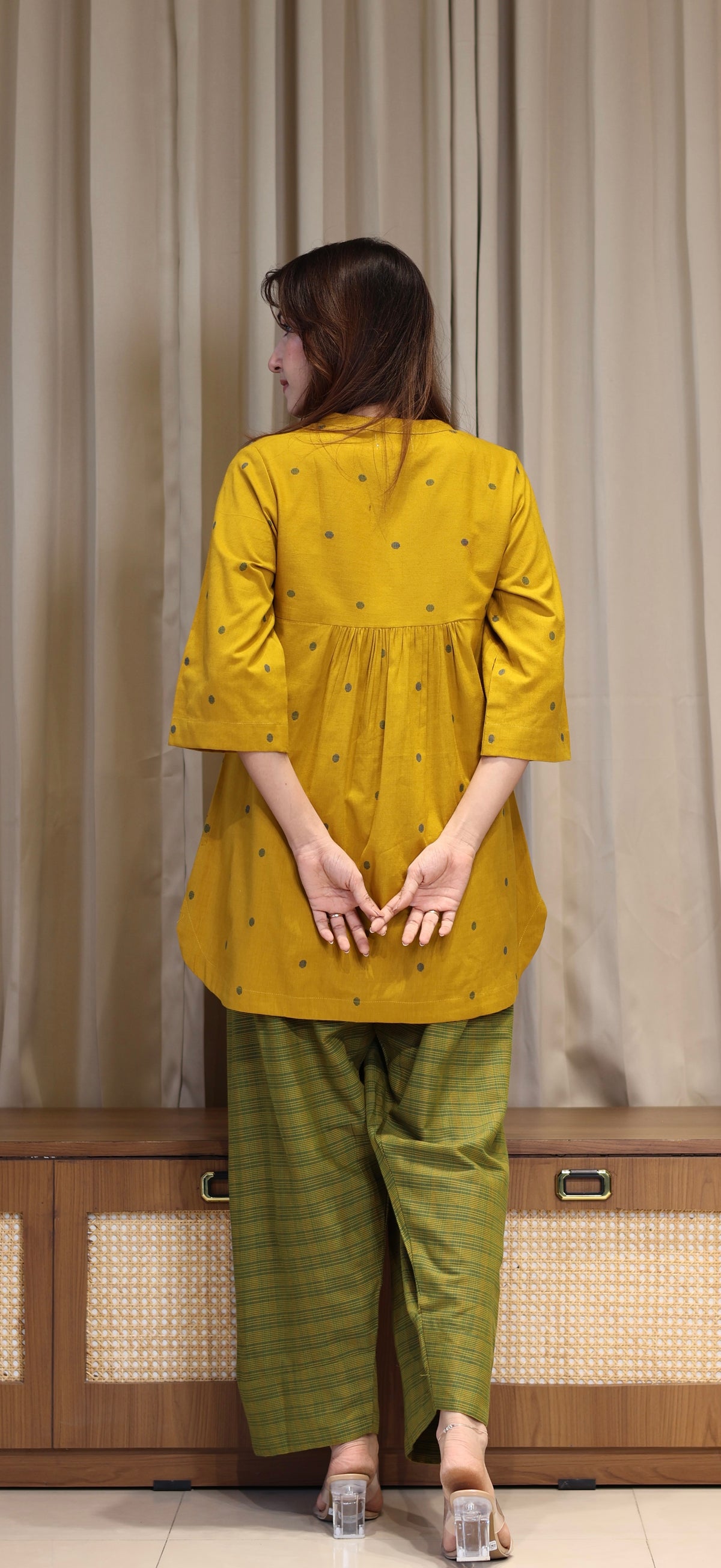 Akshara Mercerised Cotton Handwoven Kurta Set - Yellow
