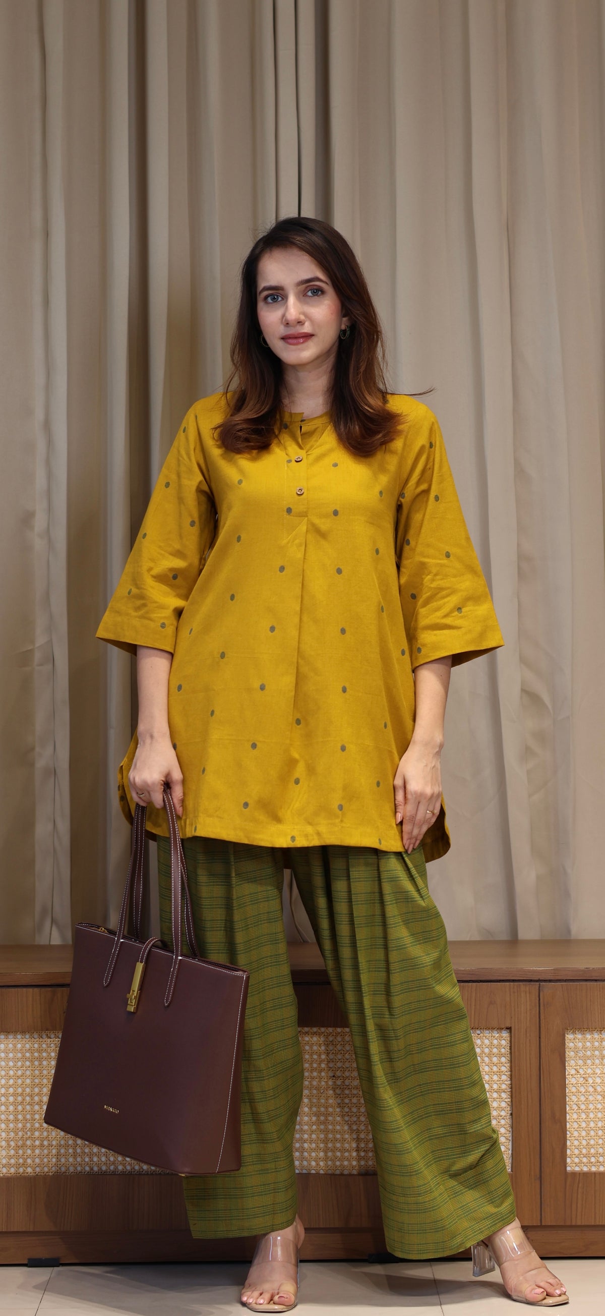 Akshara Mercerised Cotton Handwoven Kurta Set - Yellow