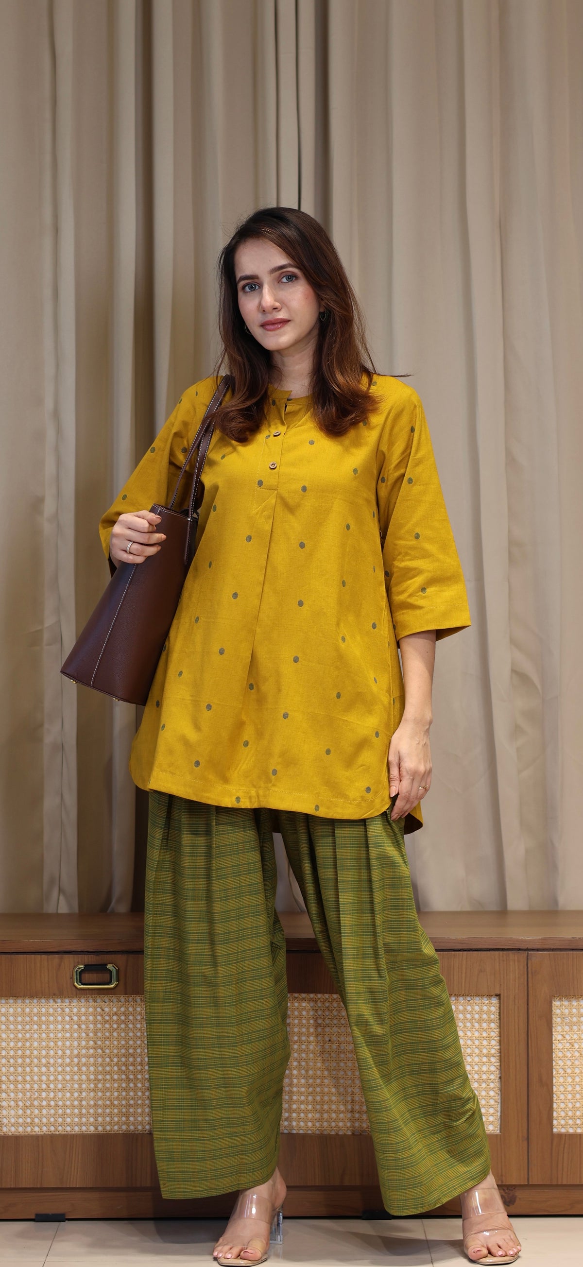 Akshara Mercerised Cotton Handwoven Kurta Set - Yellow