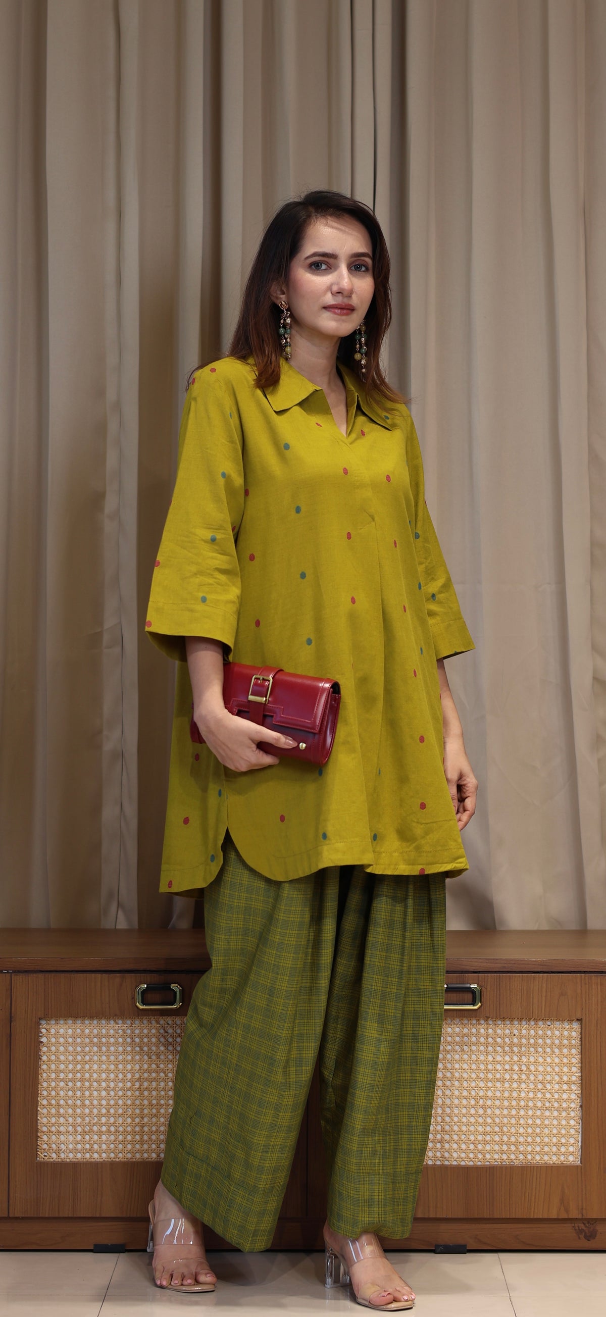Riddhi Mercerised Cotton Handwoven Kurta Set - Mustard Olive