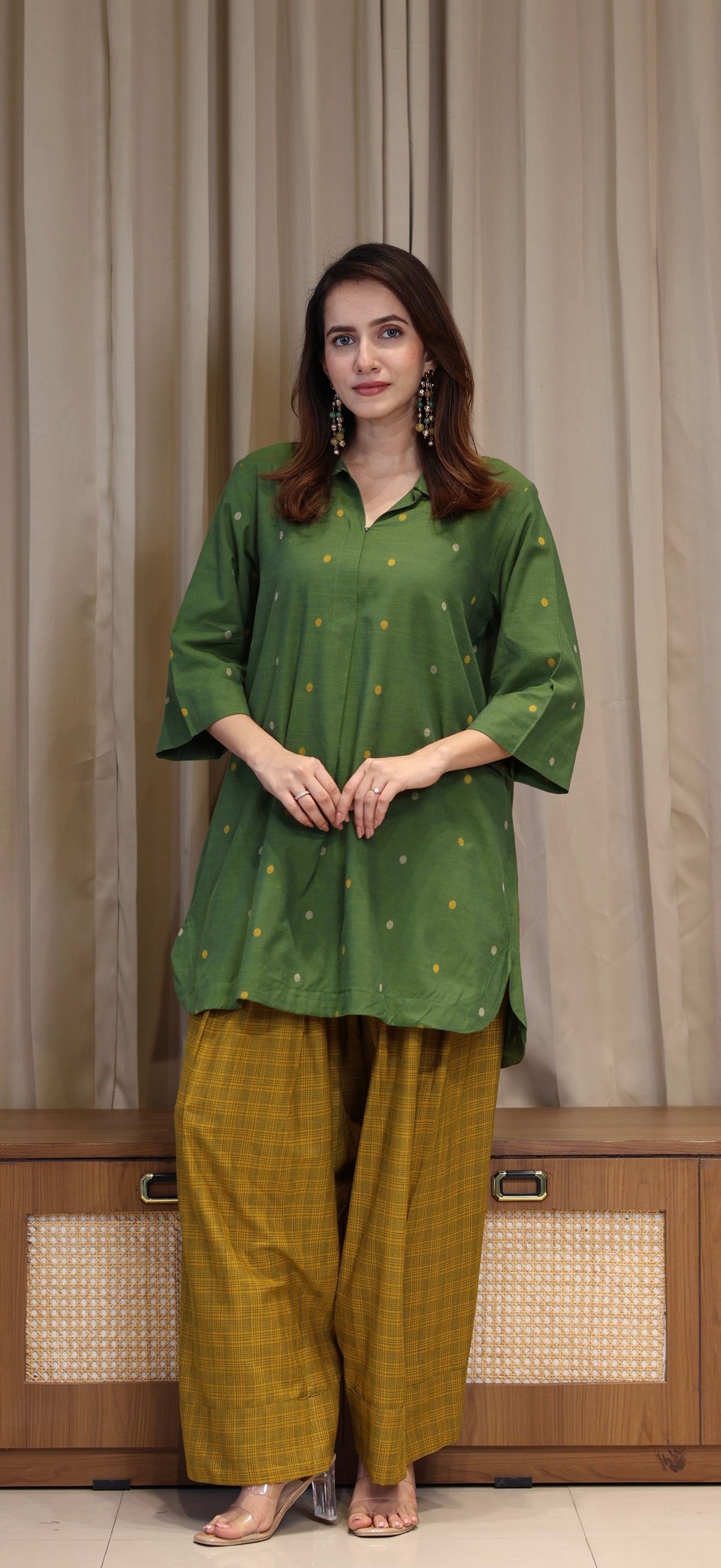 Yatika Mercerised Cotton Handwoven Kurta Set - Green