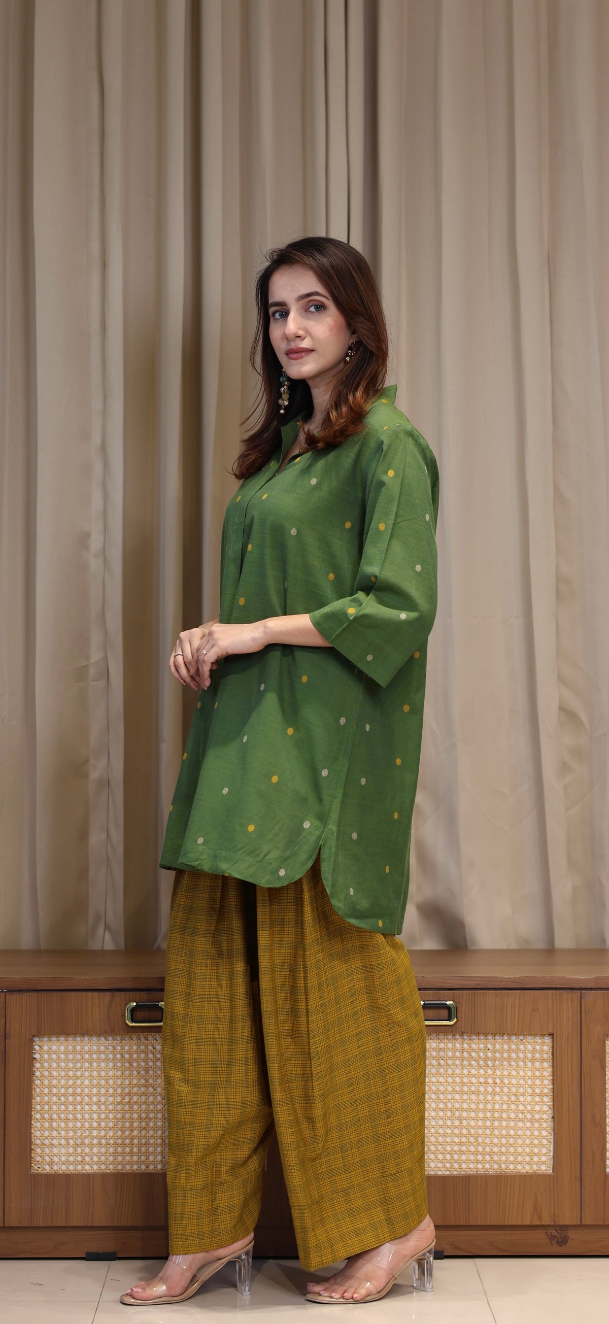 Yatika Mercerised Cotton Handwoven Kurta Set - Green