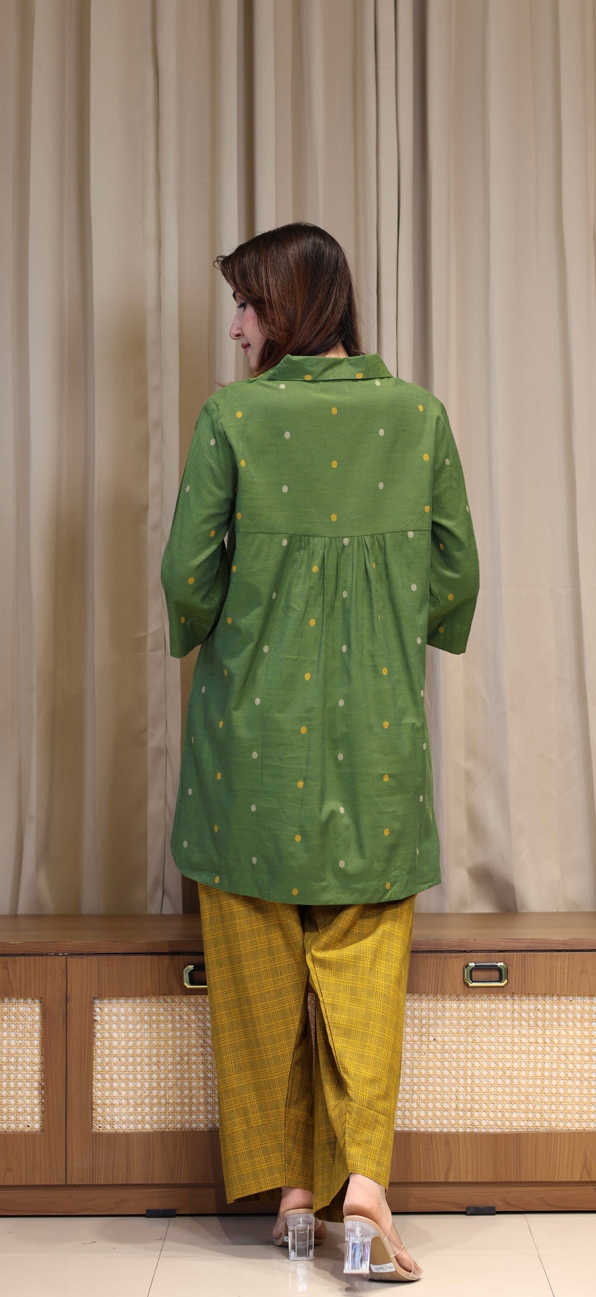 Yatika Mercerised Cotton Handwoven Kurta Set - Green