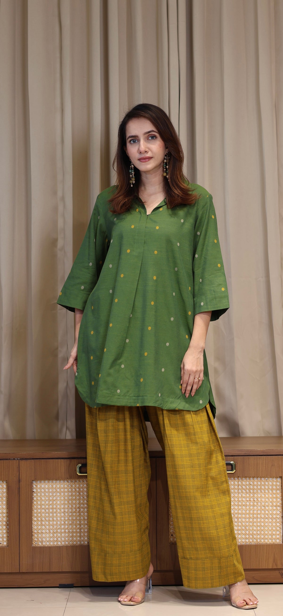 Yatika Mercerised Cotton Handwoven Kurta Set - Green
