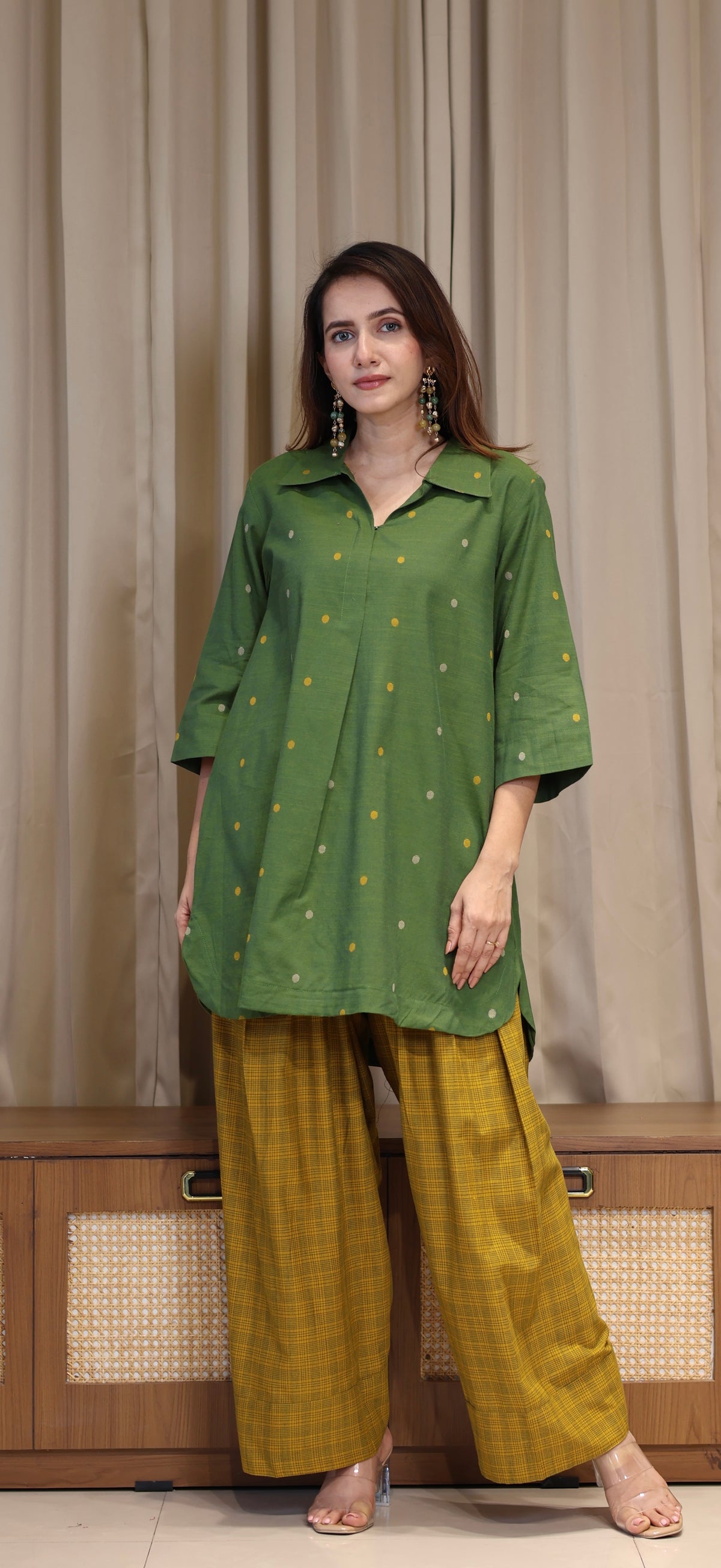 Yatika Mercerised Cotton Handwoven Kurta Set - Green