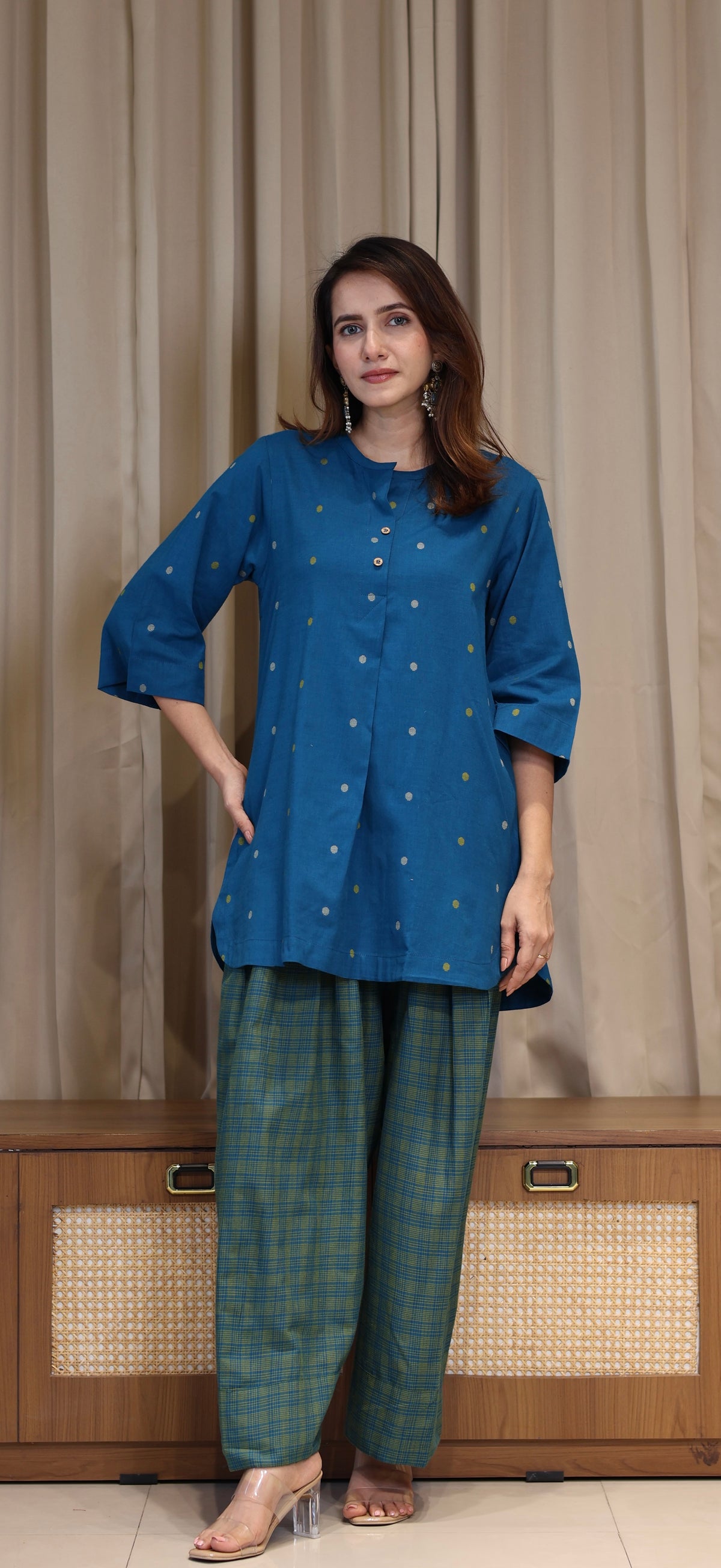 Aayra Mercerised Cotton Handwoven Kurta Set - Blue