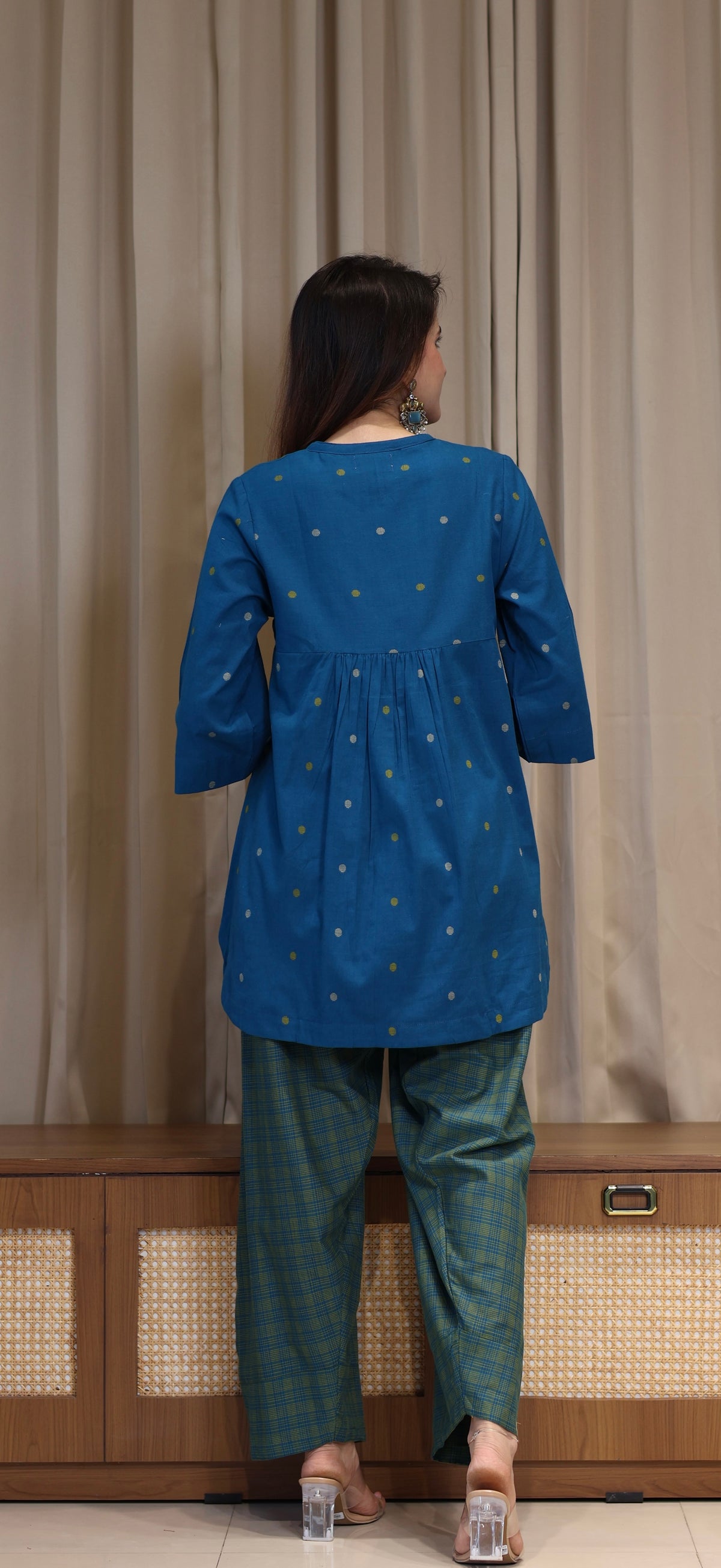 Aayra Mercerised Cotton Handwoven Kurta Set - Blue