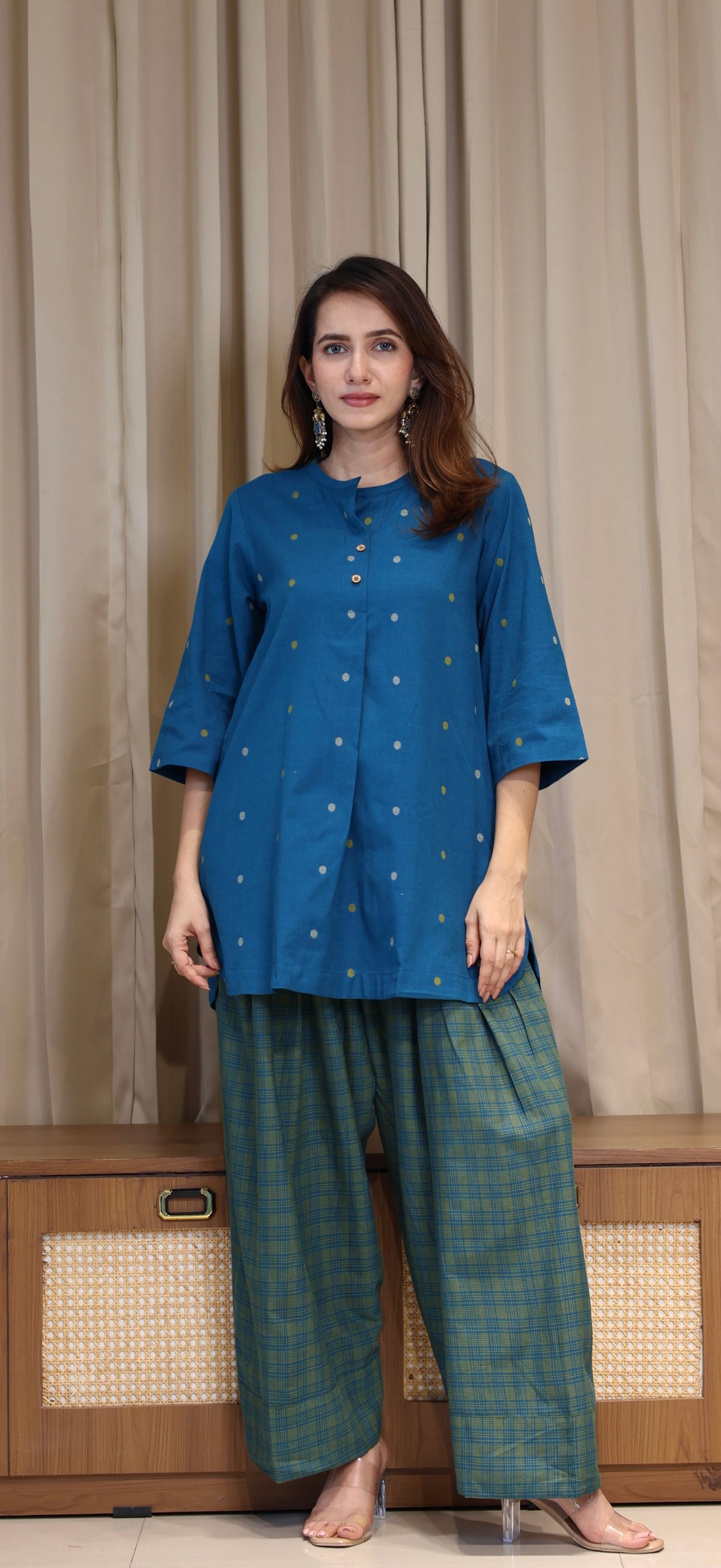 Aayra Mercerised Cotton Handwoven Kurta Set - Blue
