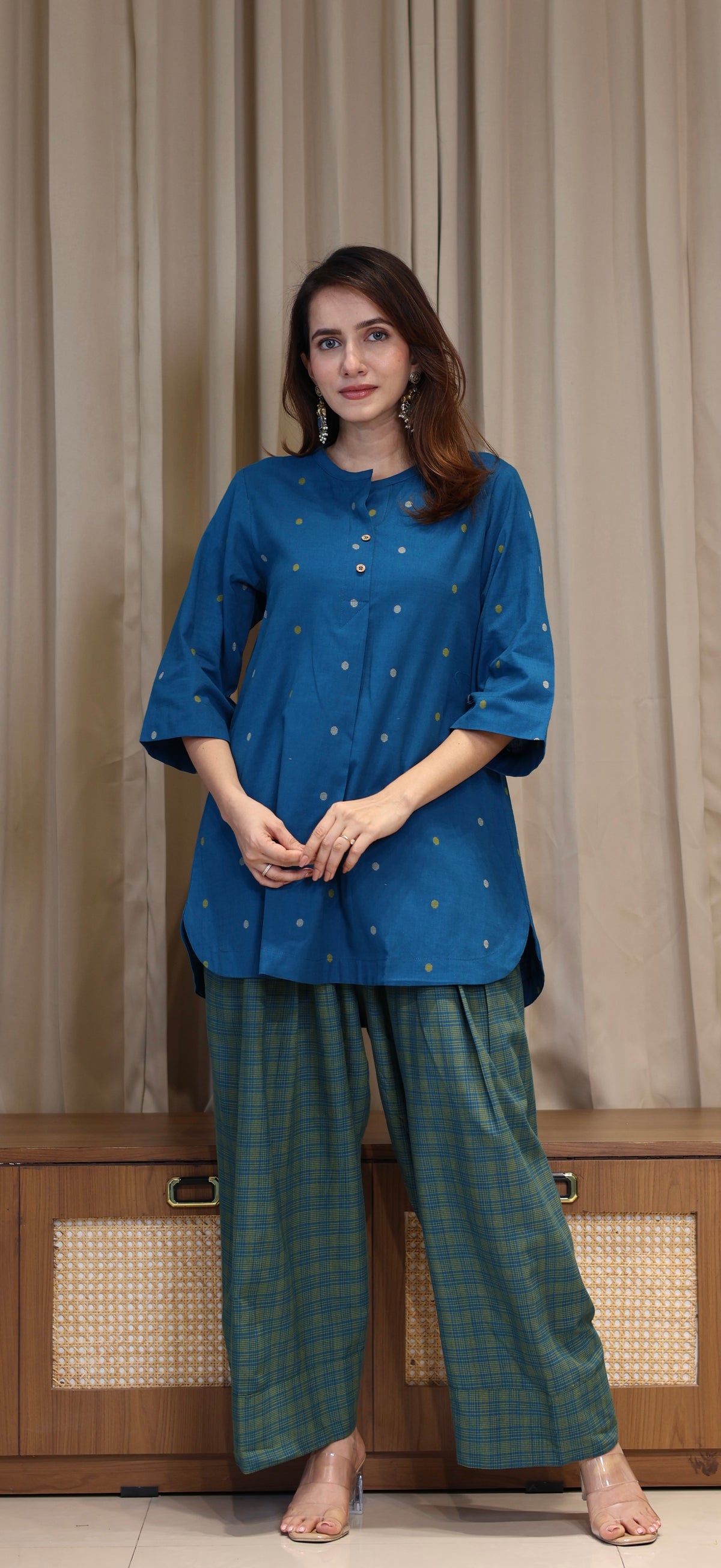 Aayra Mercerised Cotton Handwoven Kurta Set - Blue