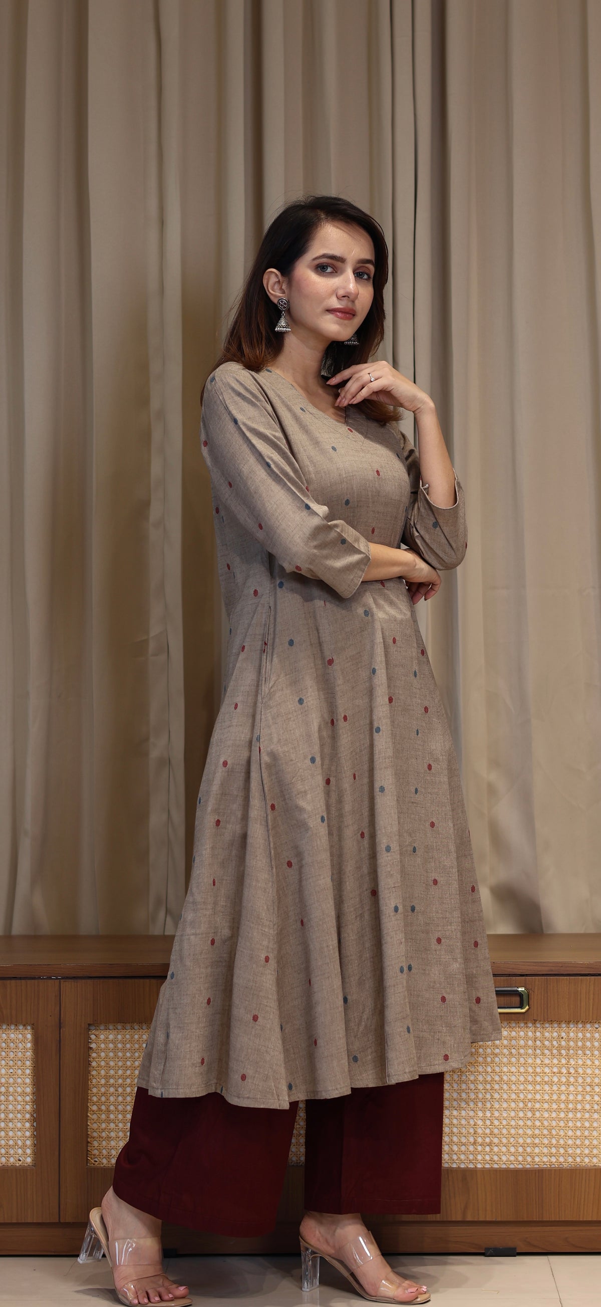 Farida Mercerised Cotton Handwoven Kurta - Warm Taupe