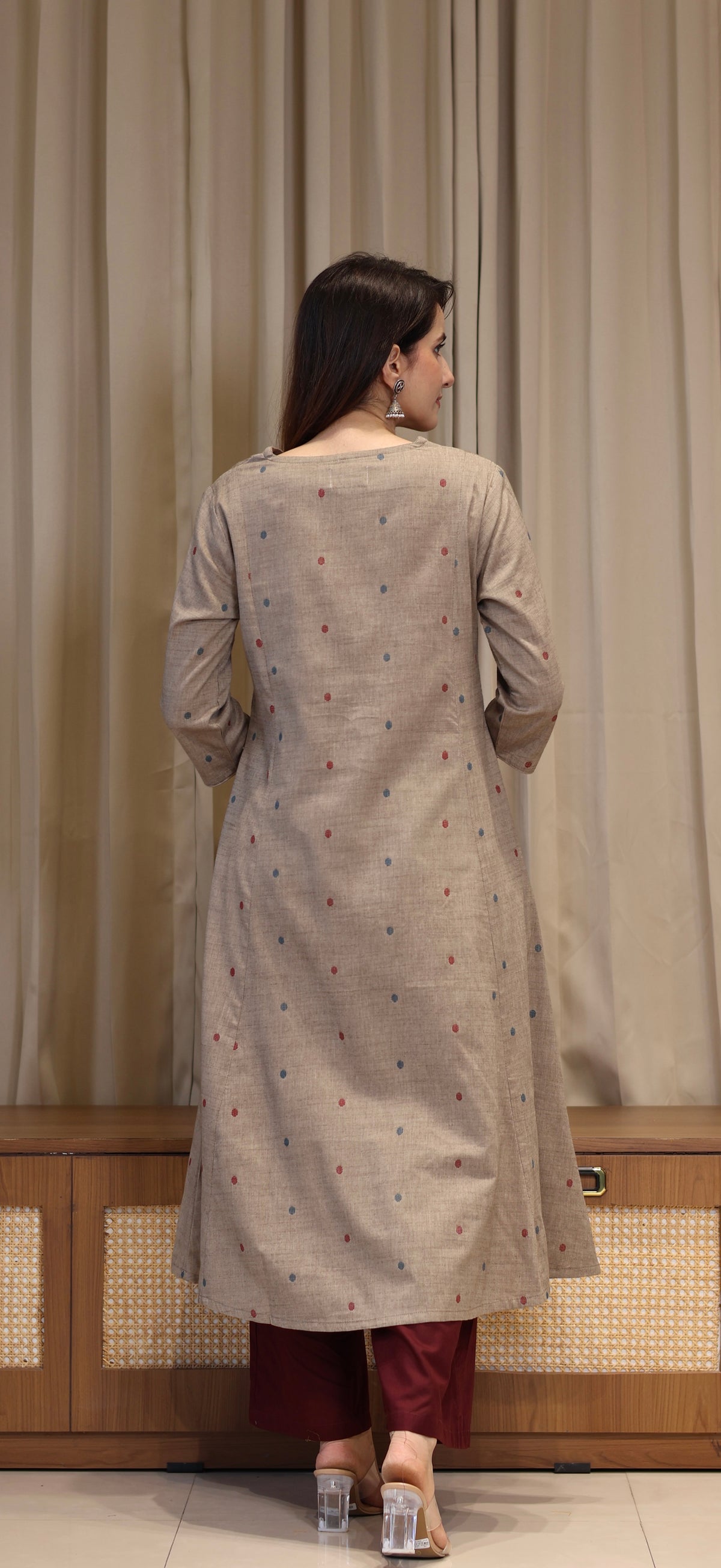 Farida Mercerised Cotton Handwoven Kurta - Warm Taupe