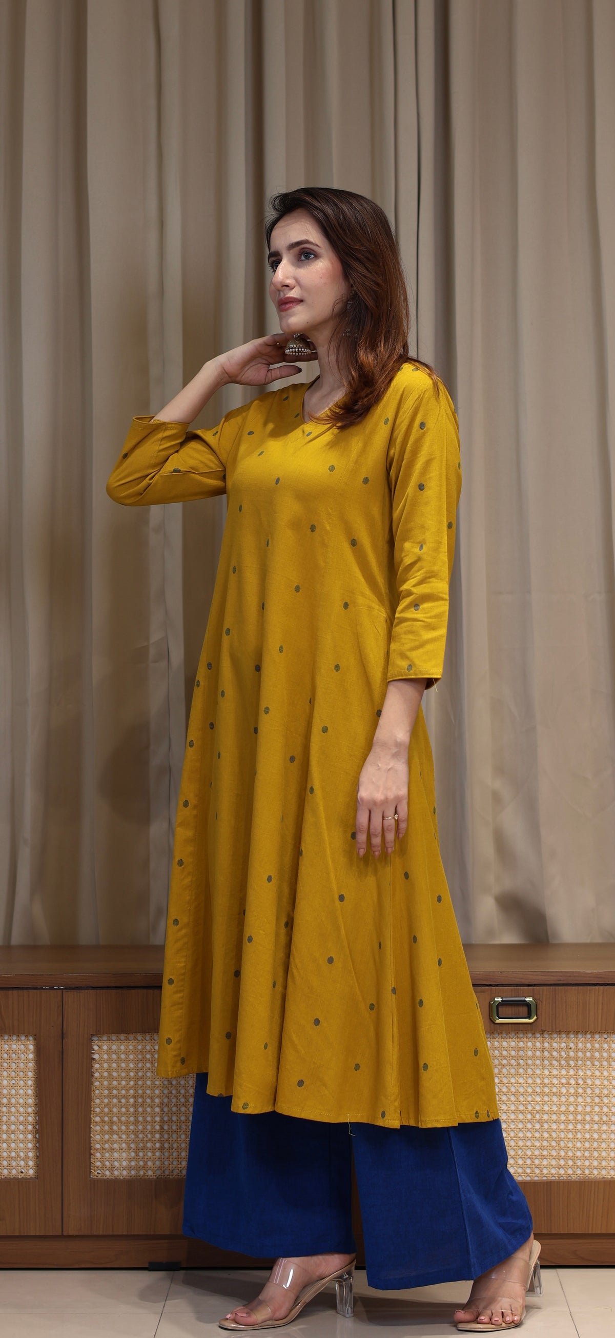 Priyali Mercerised Cotton Handwoven Kurta - Yellow