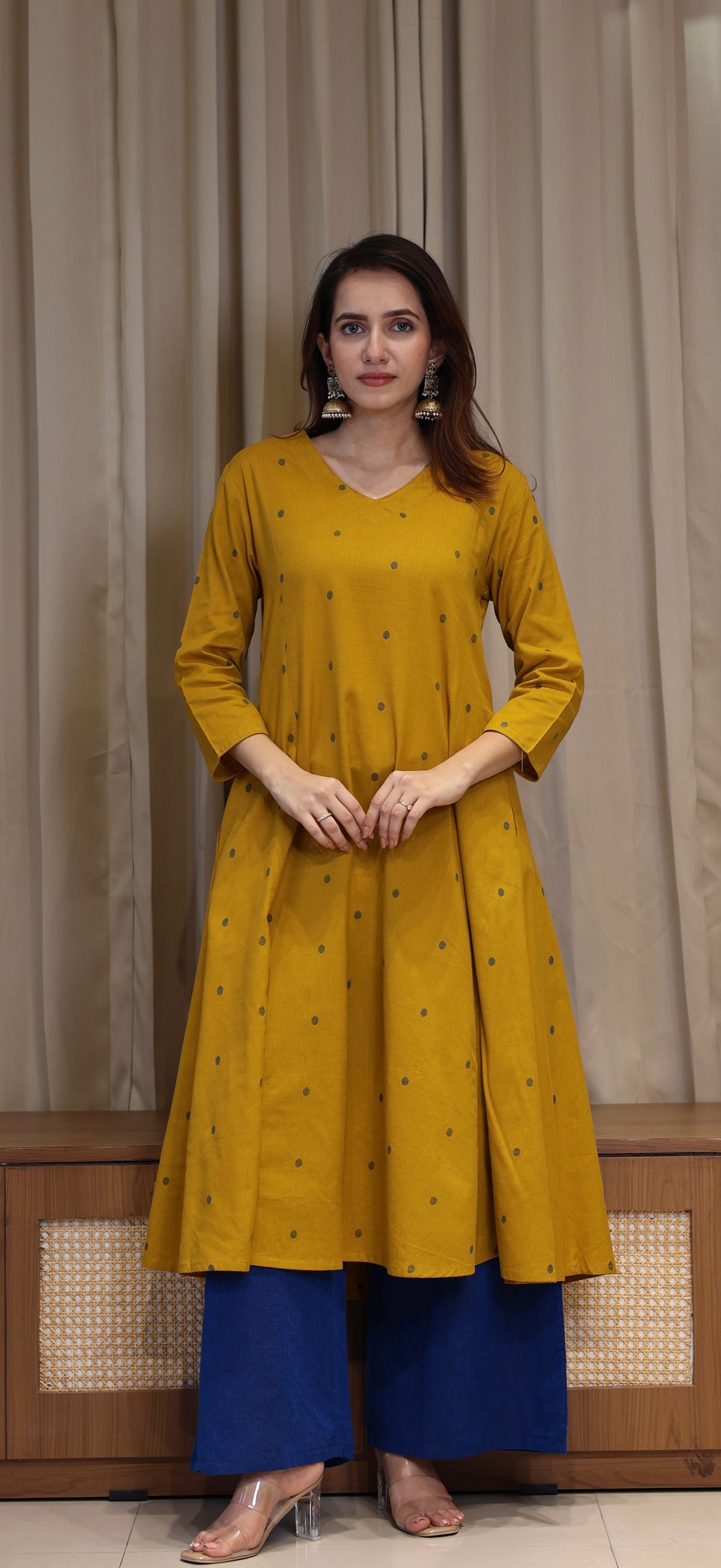 Priyali Mercerised Cotton Handwoven Kurta - Yellow