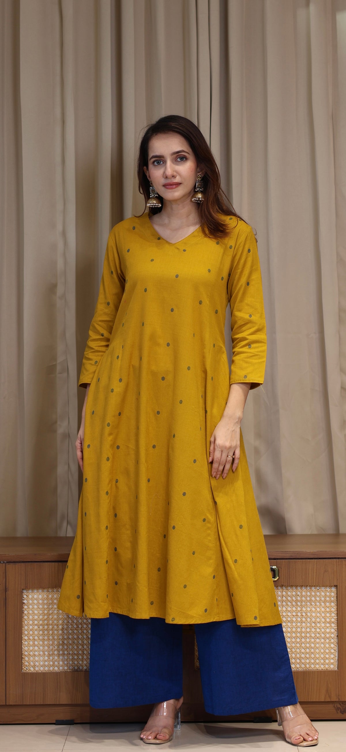 Priyali Mercerised Cotton Handwoven Kurta - Yellow