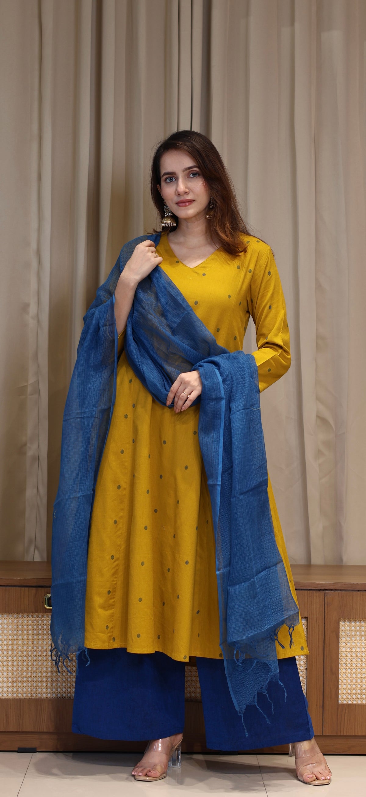 Priyali Mercerised Cotton Handwoven Kurta - Yellow