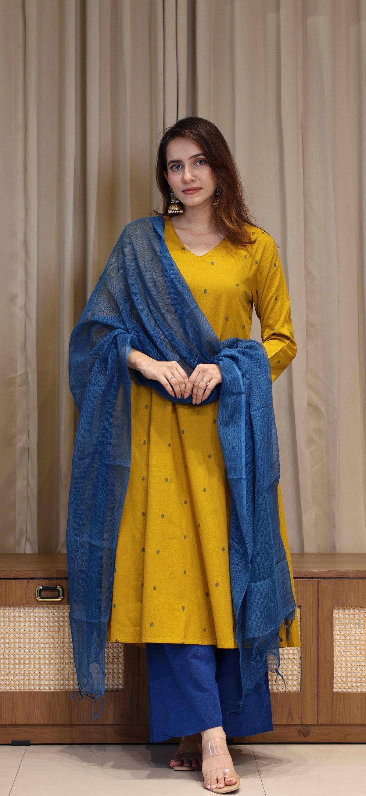 Priyali Mercerised Cotton Handwoven Kurta - Yellow