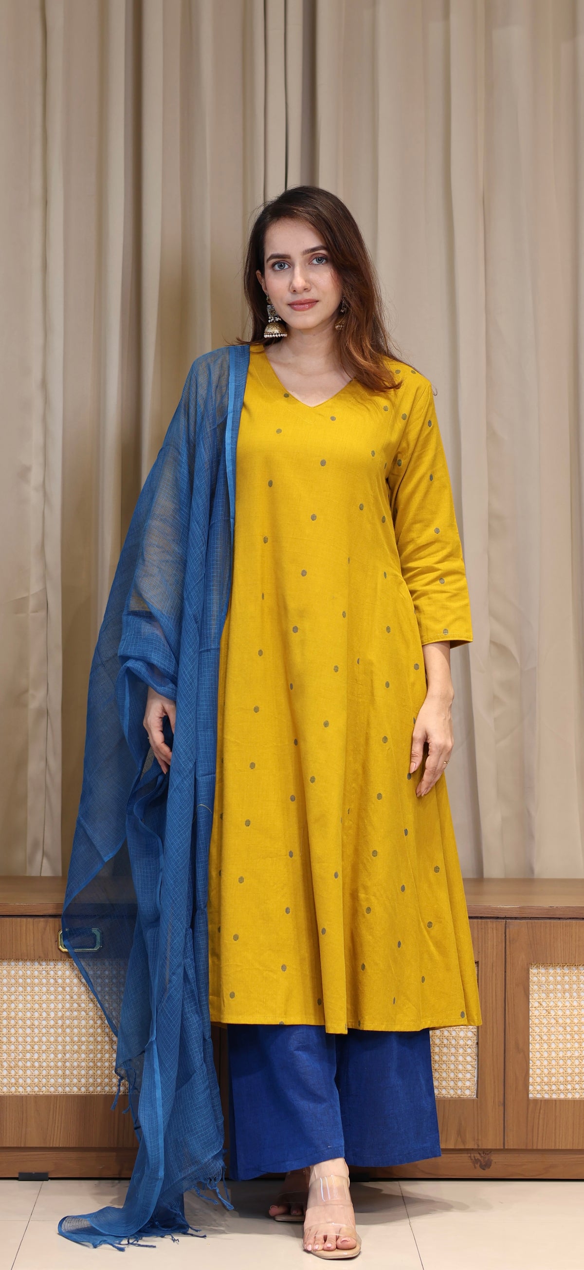 Priyali Mercerised Cotton Handwoven Kurta - Yellow