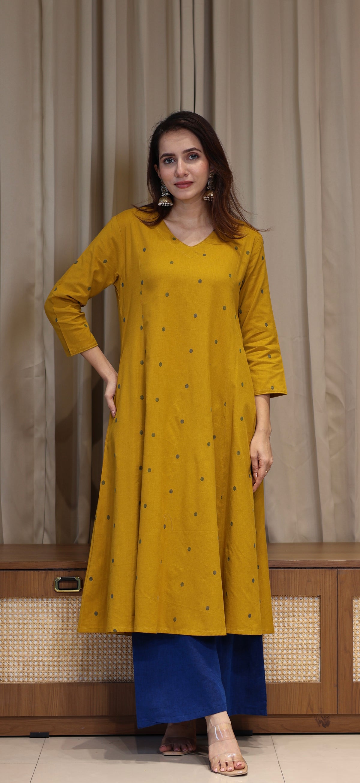 Priyali Mercerised Cotton Handwoven Kurta - Yellow