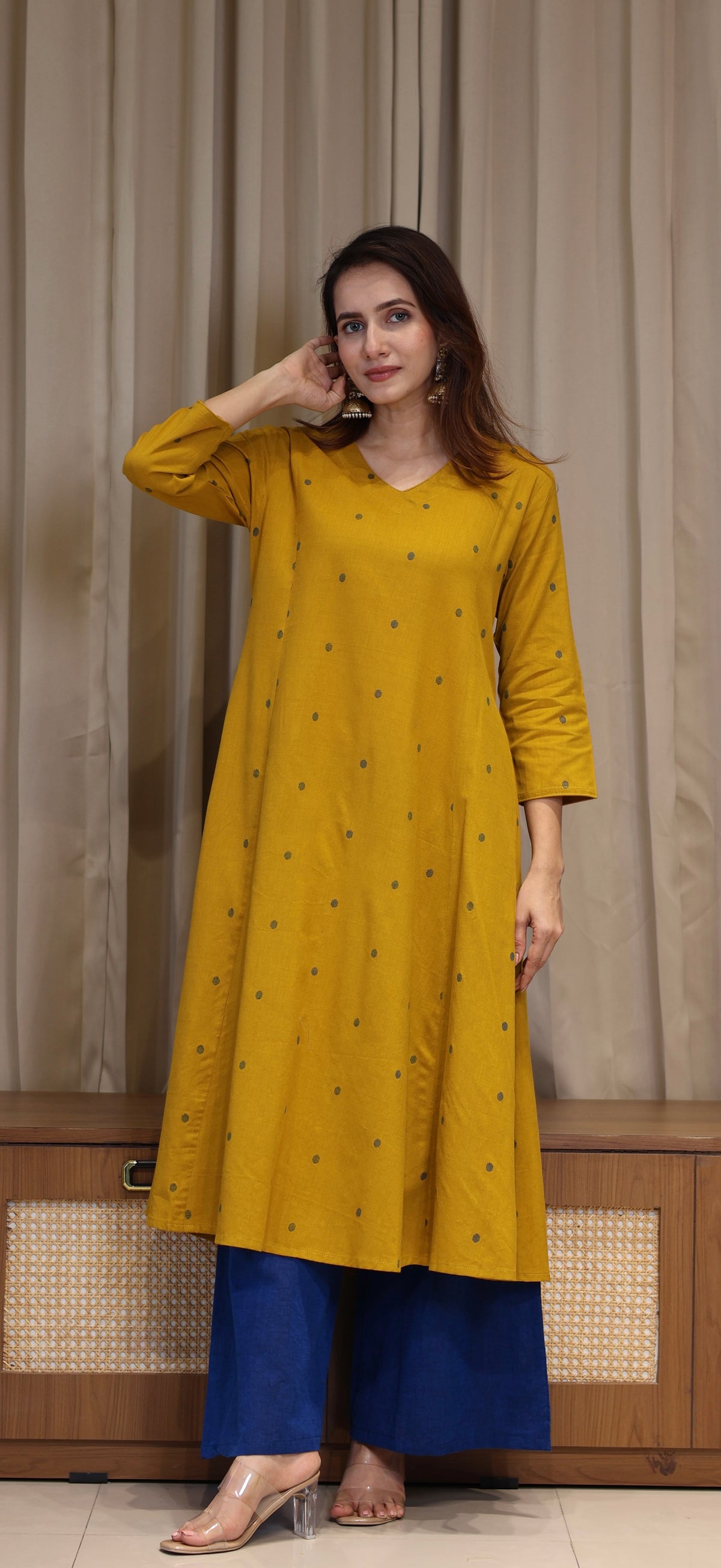 Priyali Mercerised Cotton Handwoven Kurta - Yellow