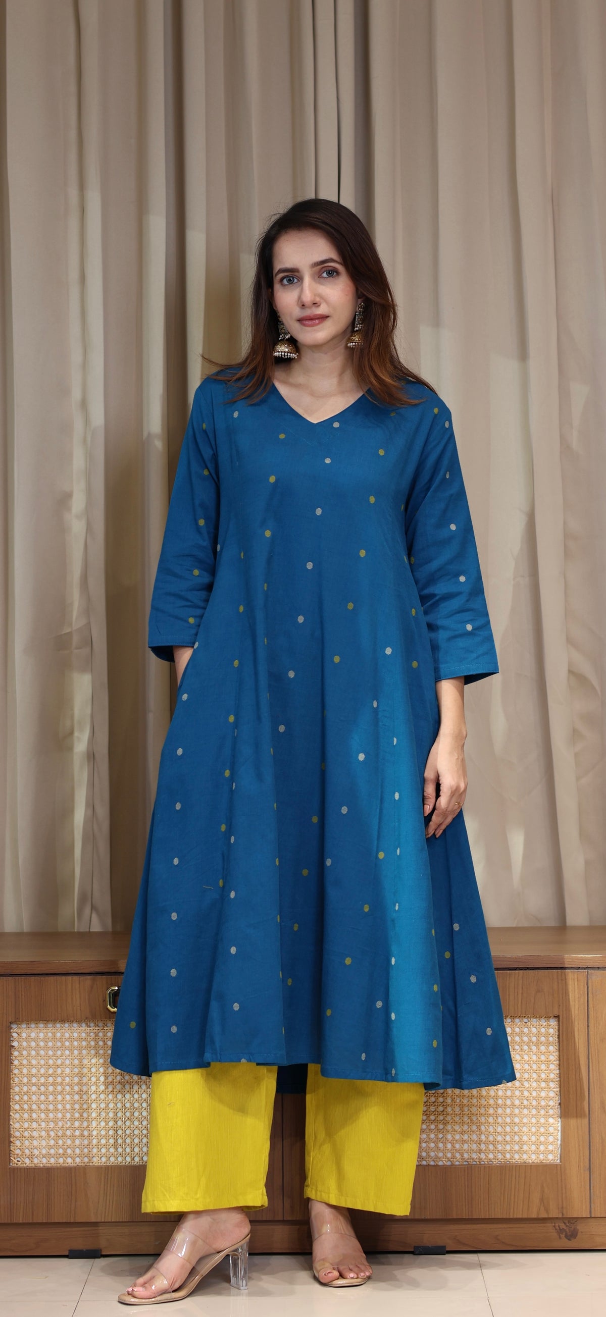 Gulnaz Mercerised Cotton Handwoven Kurta - Blue