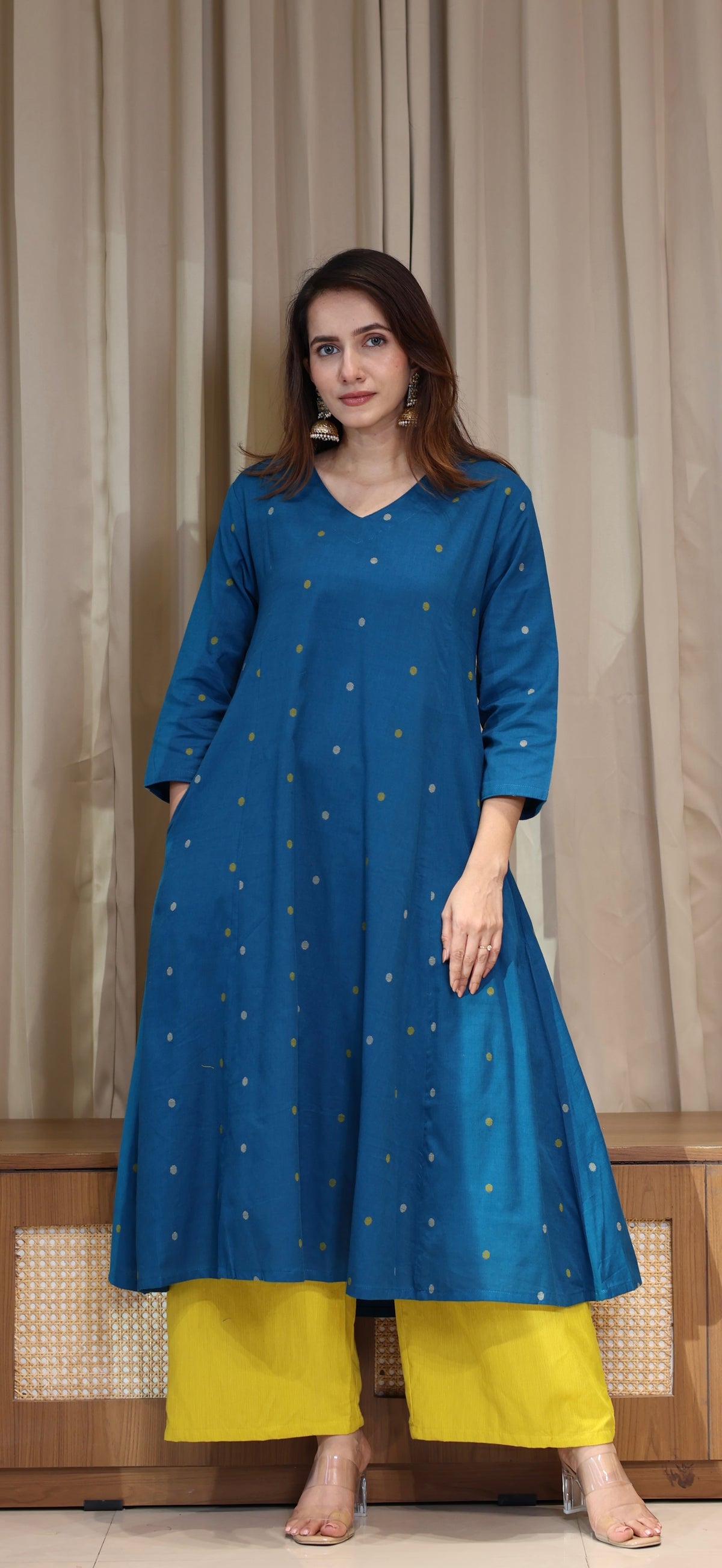 Gulnaz Mercerised Cotton Handwoven Kurta - Blue